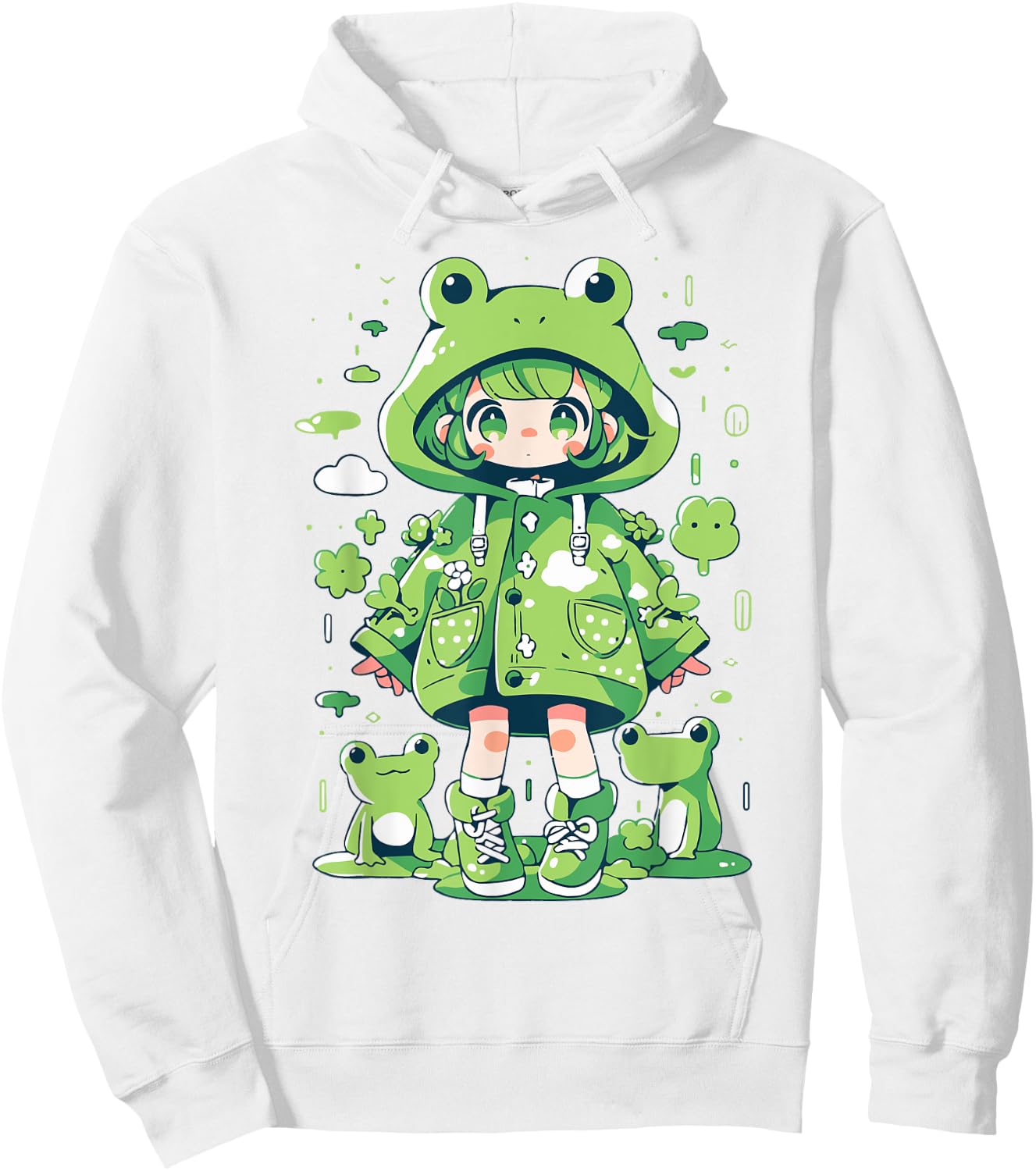 Kawaii Frog Girl | Decora Kei Anime Manga Harajuku Kidcore Hoodie - Hoodie | White
