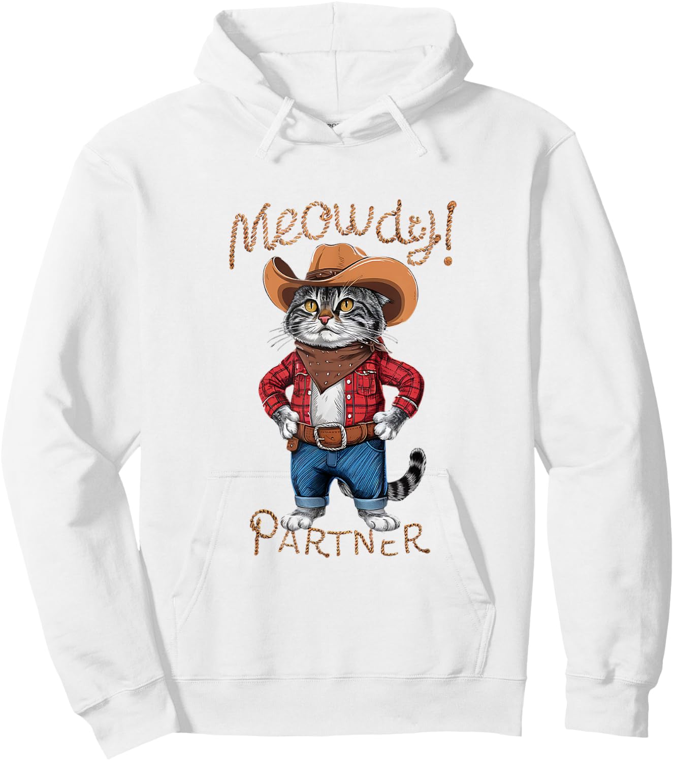 Meowdy Partner Cowboy Cat Hoodie - Hoodie | White