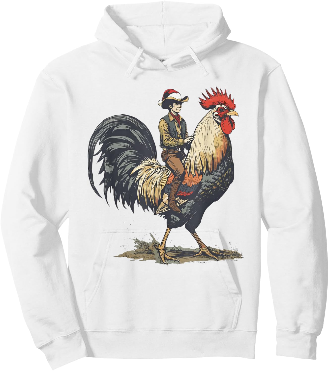 Cowboy Riding Rooster Hoodie - Hoodie | White