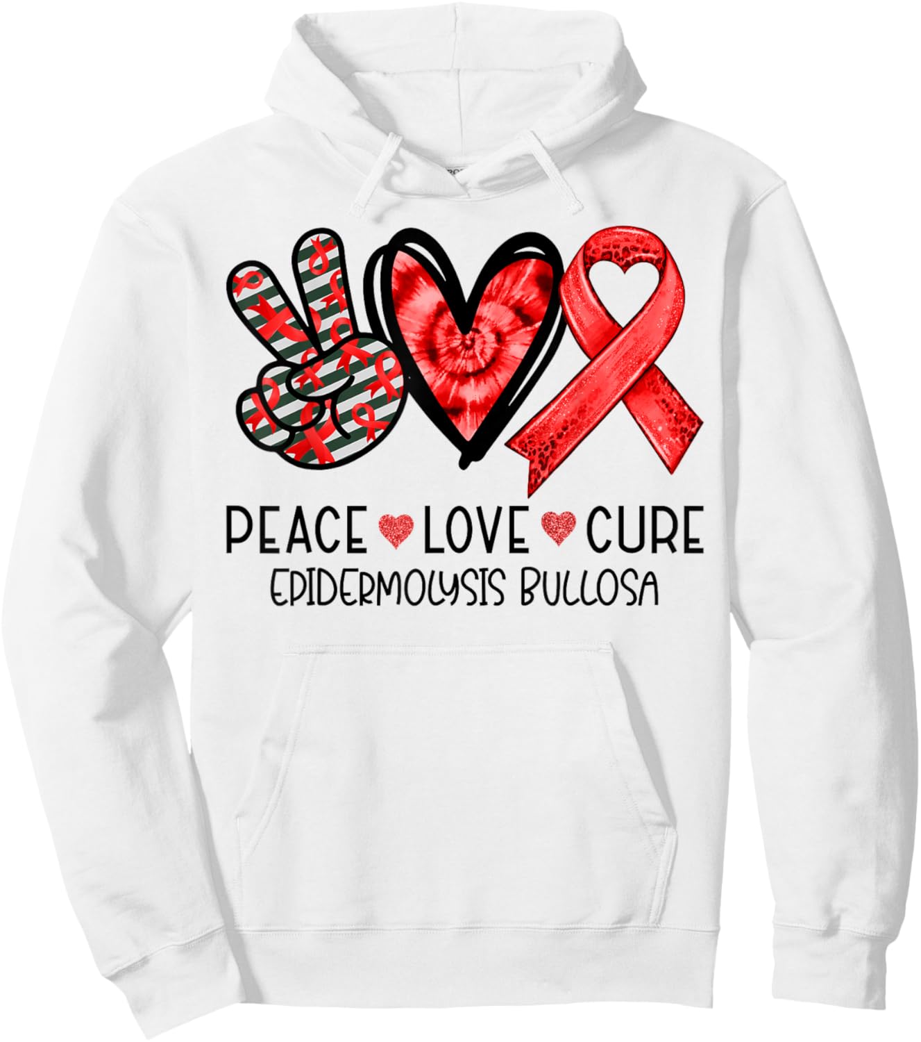Peace Love Cure Red Ribbon Epidermolysis Bullosa Hoodie - Hoodie | White