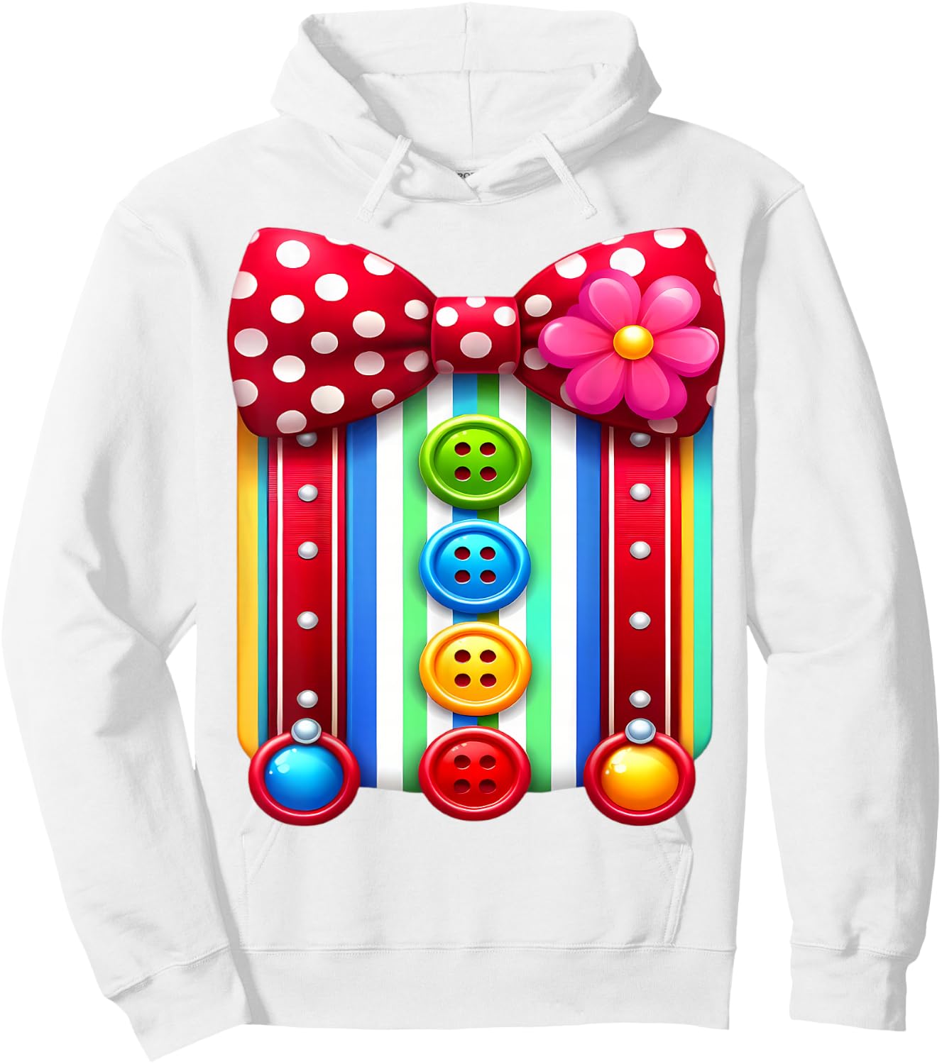 Colorful Clown Costume Funny Bow Tie and Buttons Design Hoodie - Hoodie | White