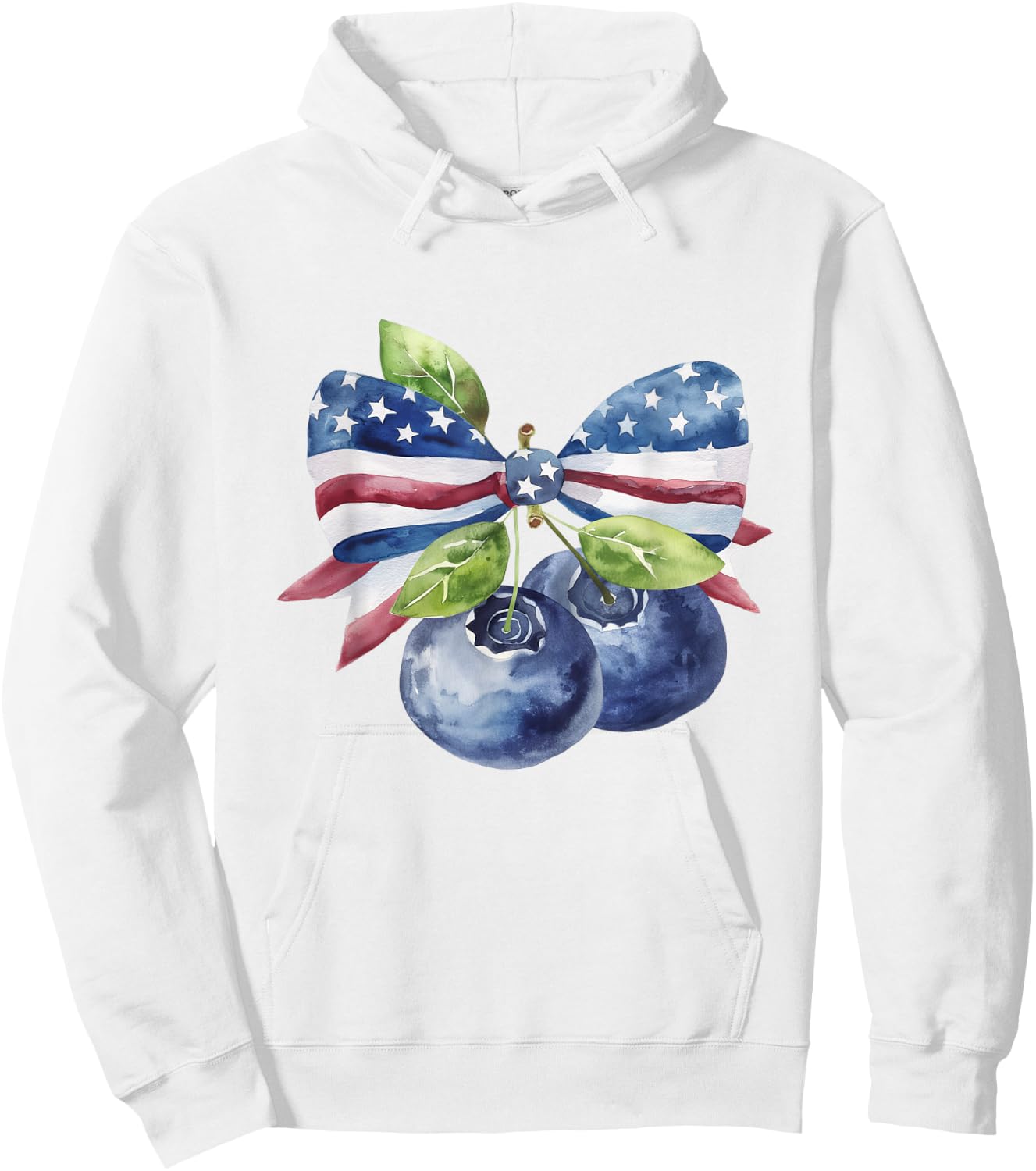 American Flag Coquette Bow Blueberry Patriotic 4th Of July Women Kids Men Hoodie - Hoodie | White