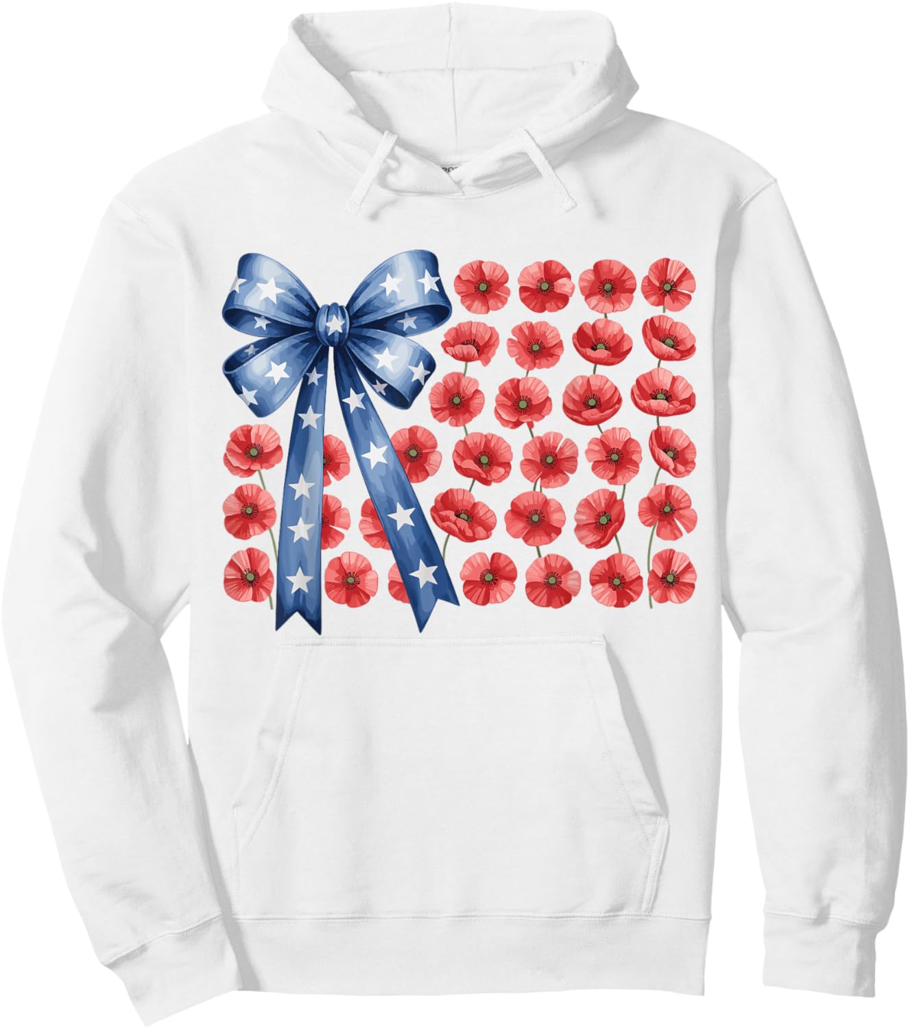 Floral 4th Of July Bow American Flag Flowers USA Hoodie - Hoodie | White
