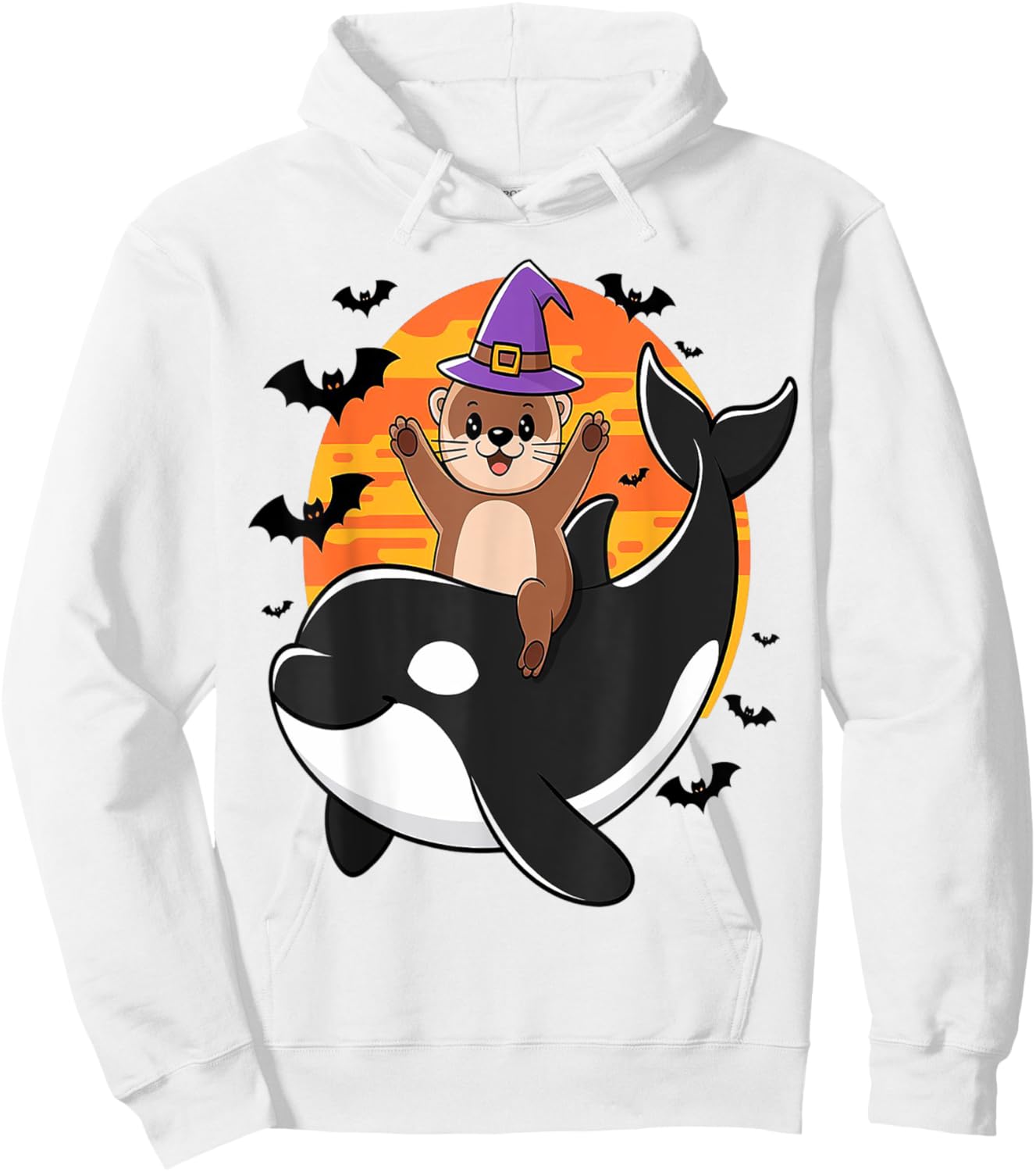 Spooky Sea Adventure Witchy Otter Riding Orca Halloween Kids Hoodie - Hoodie | White