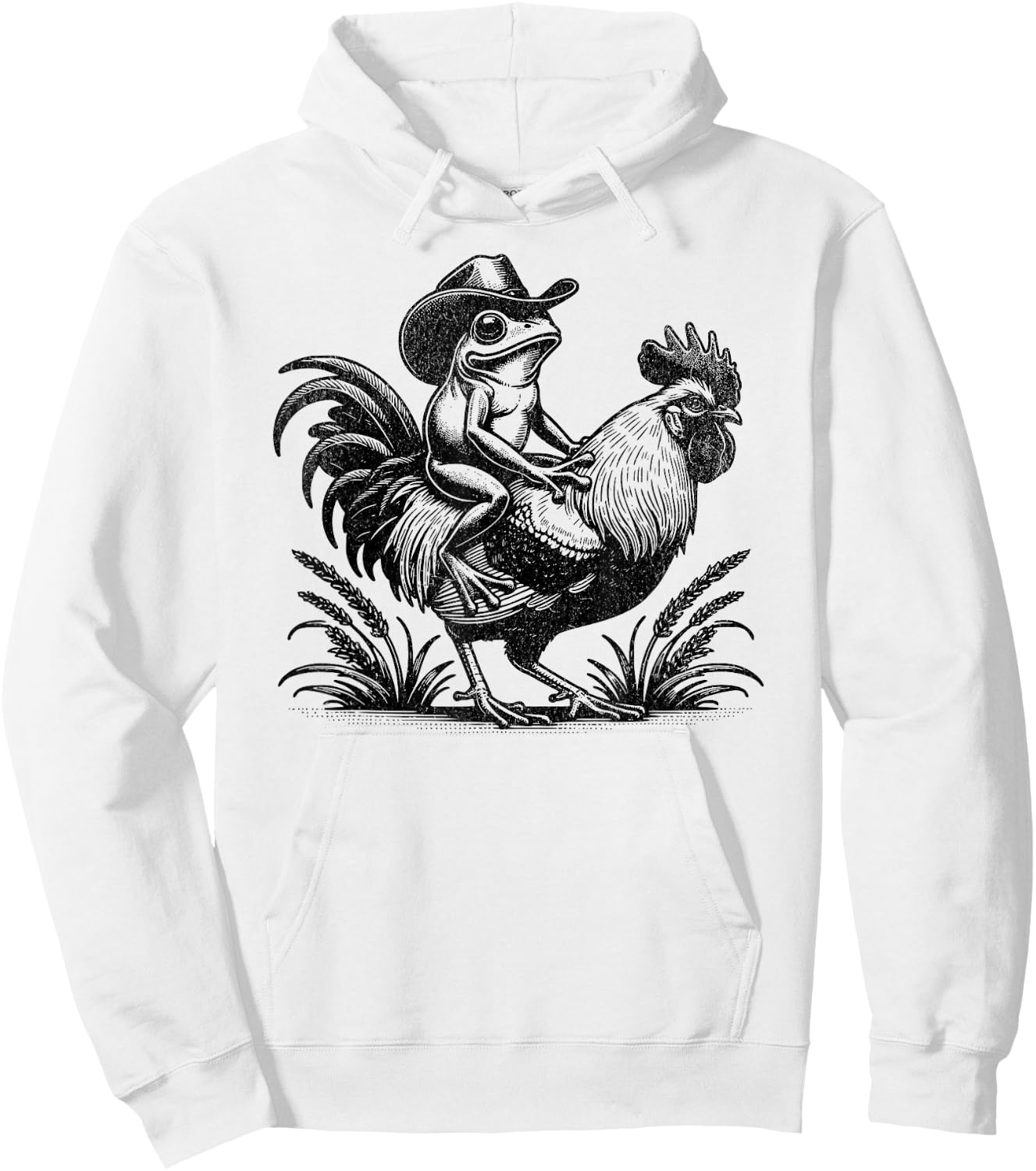 Funny Frog With Cowboy Hat Riding Rooster Country Life Hoodie - Hoodie | White