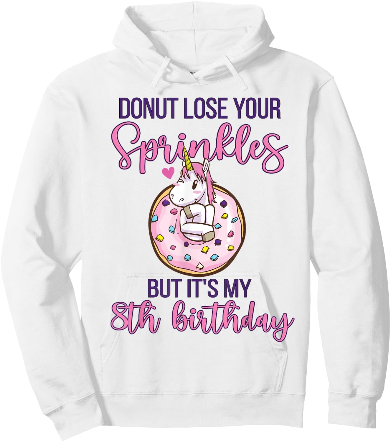 8th Donut Birthday Party Unicorn Eight Year Old Sweet Girl Hoodie - Hoodie | White