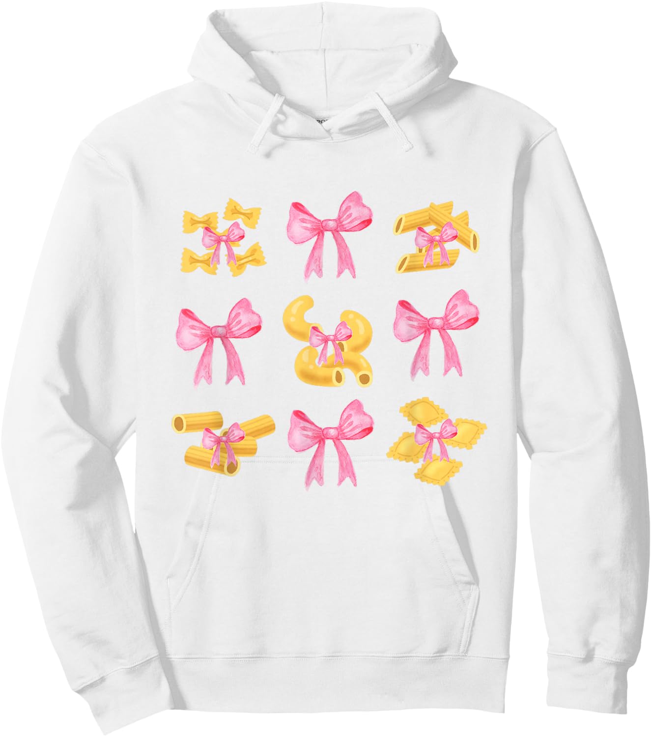 Pink Bows Cute Coquette pasta y2k Clean Girl Aesthetic foody Hoodie - Hoodie | White
