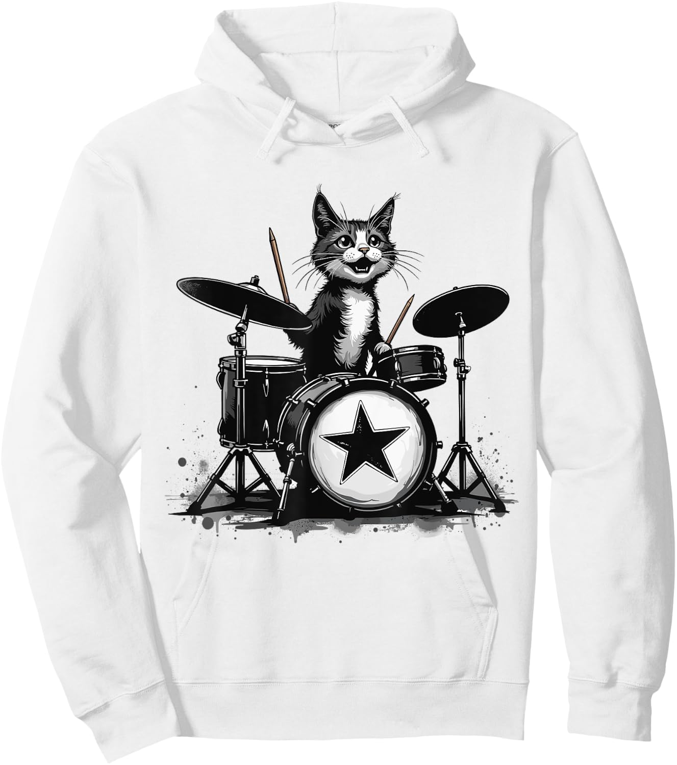 Punk Rockstar Kitten Kitty Cat Drummer Playing Drums Graphic Hoodie - Hoodie | White