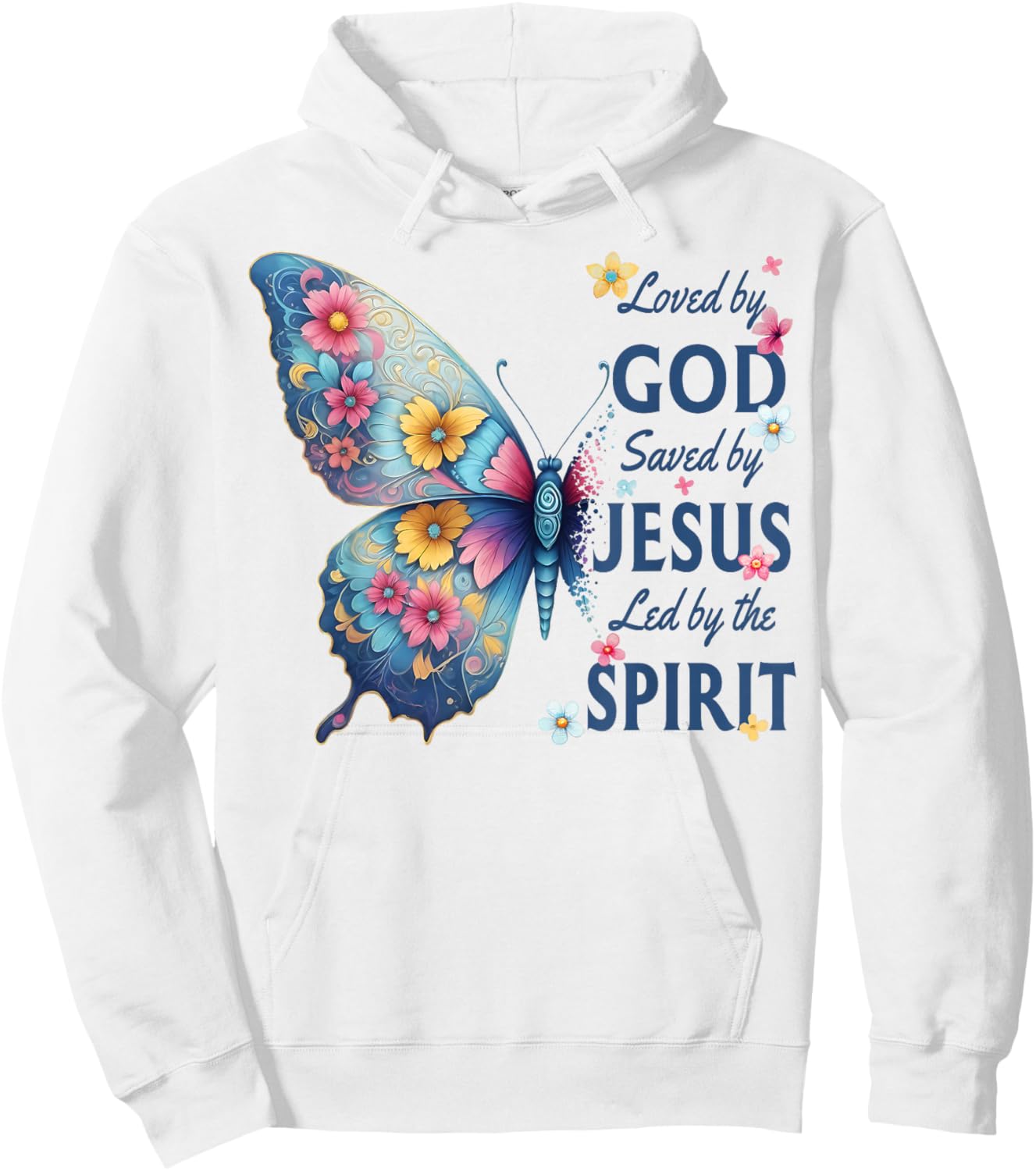 Loved by God Saved by Jesus Floral Butterfly Christian Hoodie - Hoodie | White