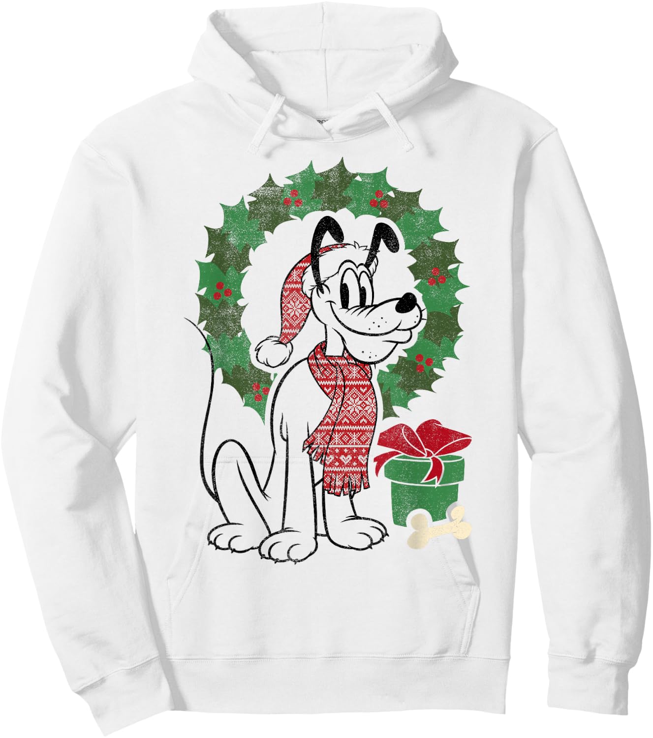 Disney Mickey And Friends Christmas Pluto Wreath Portrait Hoodie - Hoodie | White