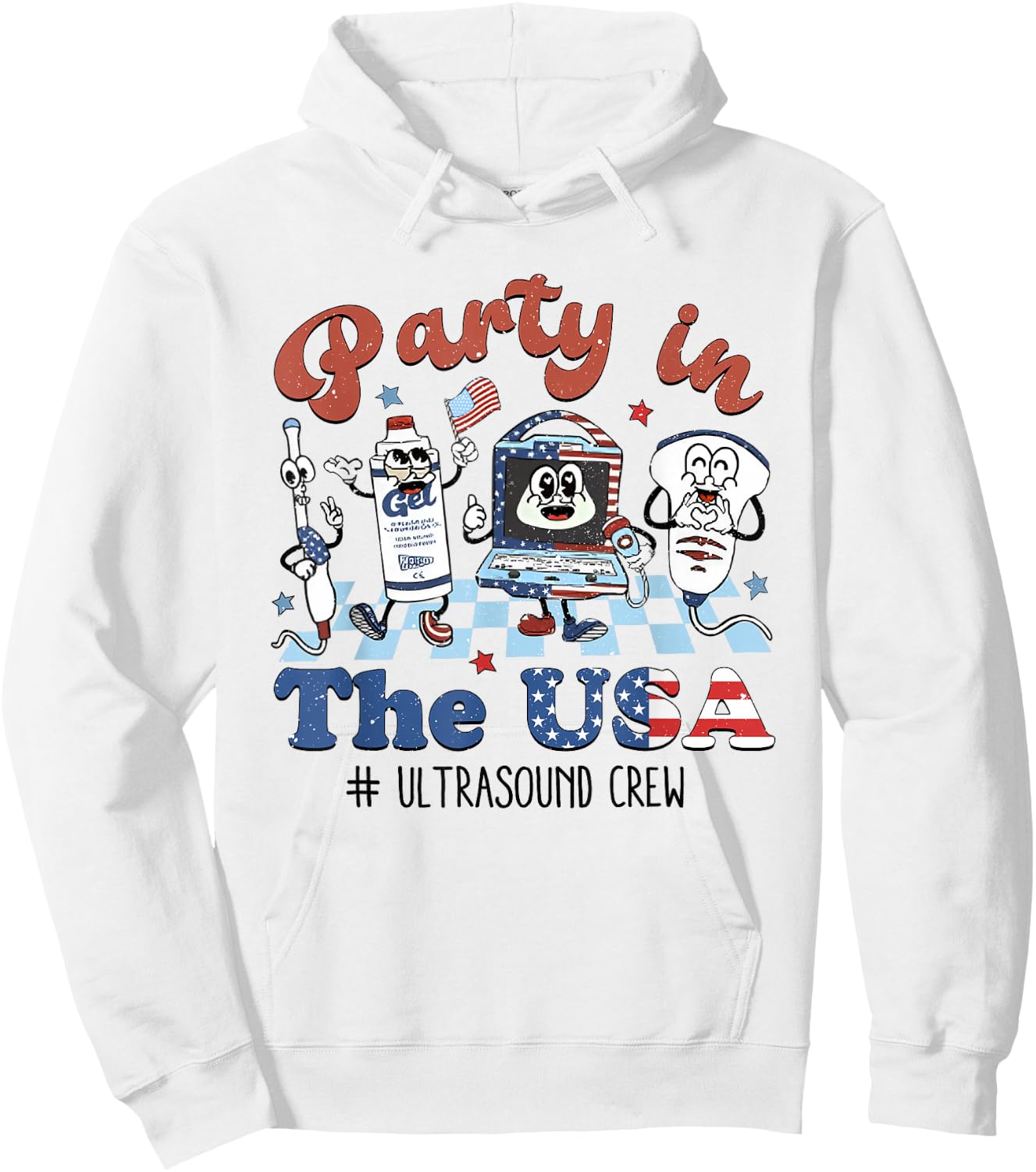Women Retro Ultrasound Tech 4th of July Sonographer RDMS Hoodie - Hoodie | White
