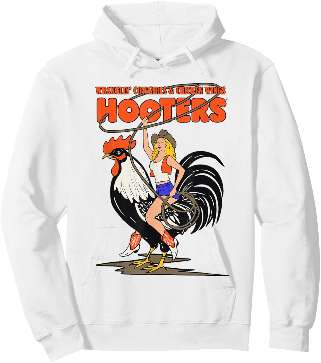Hooters Wranglin' Cowgirl Riding Rooster Hoodie - Hoodie | White