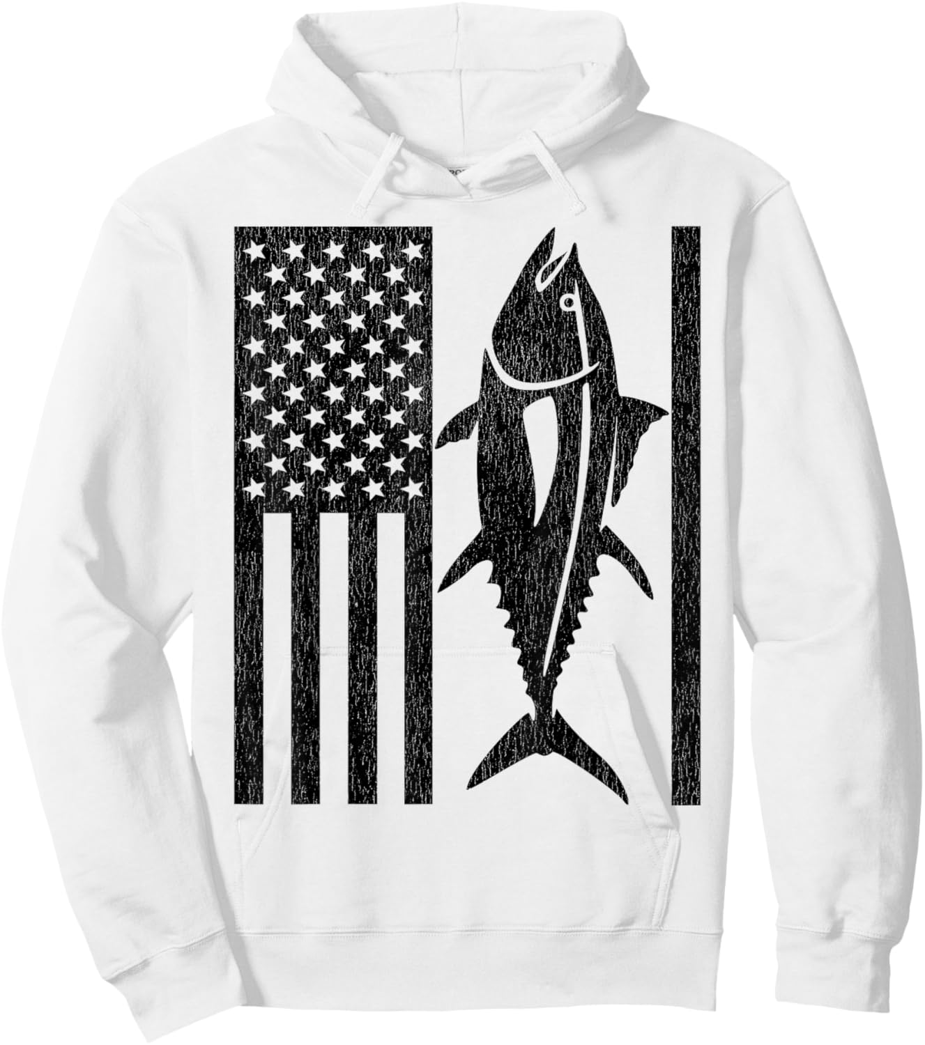 Tuna Fishing - American Flag Bluefin Tuna Hoodie - Hoodie | White