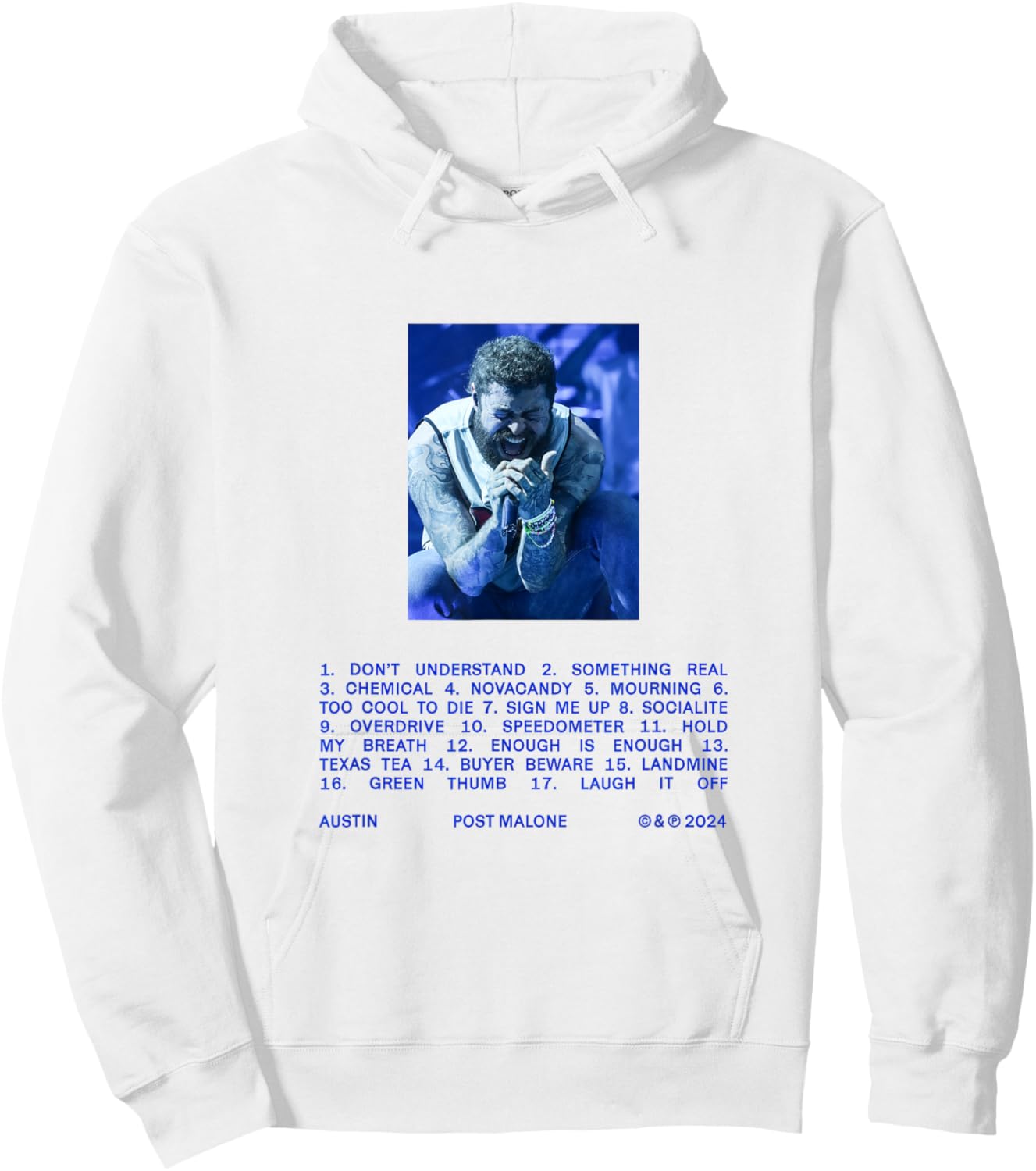 Official Post Malone Austin Tracklist Hoodie - Hoodie | White