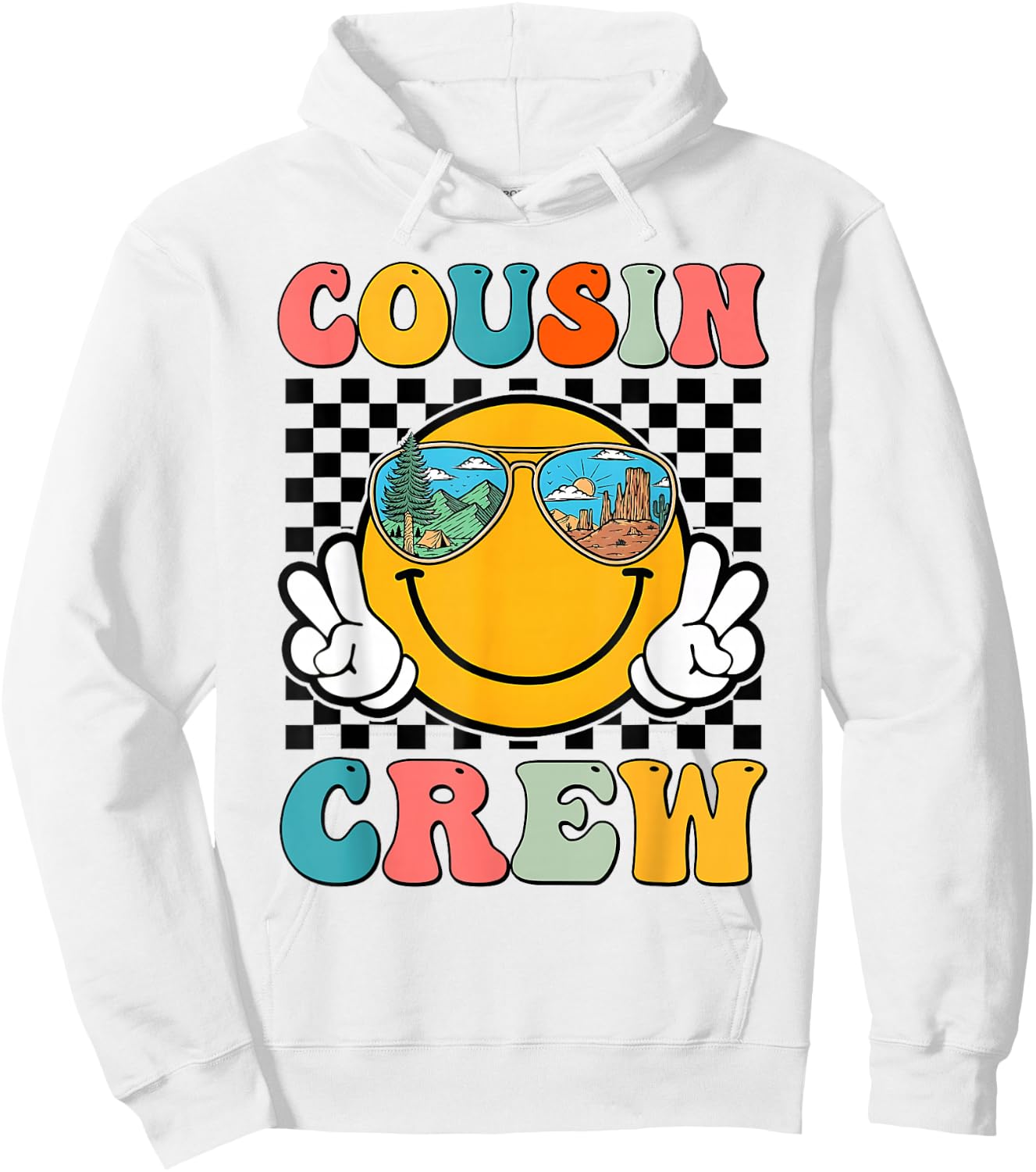 Cousin Crew 2024 Groovy Family Vacation Summer Camping Hoodie - Hoodie | White