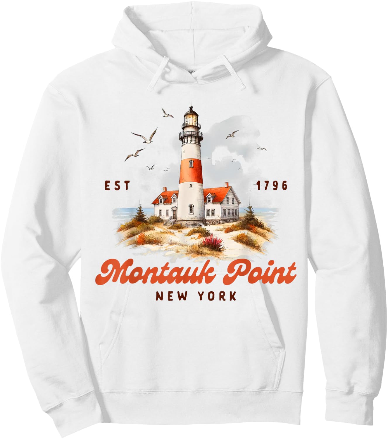 Montauk Point Traveling Trip New York Lighthouse Vacation Hoodie - Hoodie | White