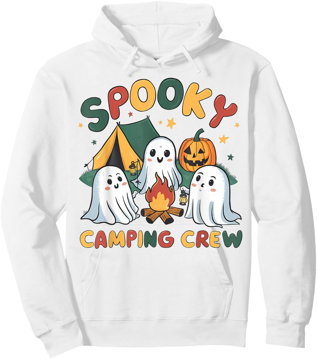 Spooky Camping Crew Ghosts Halloween Campfire Vintage Boo Hoodie - Hoodie | White