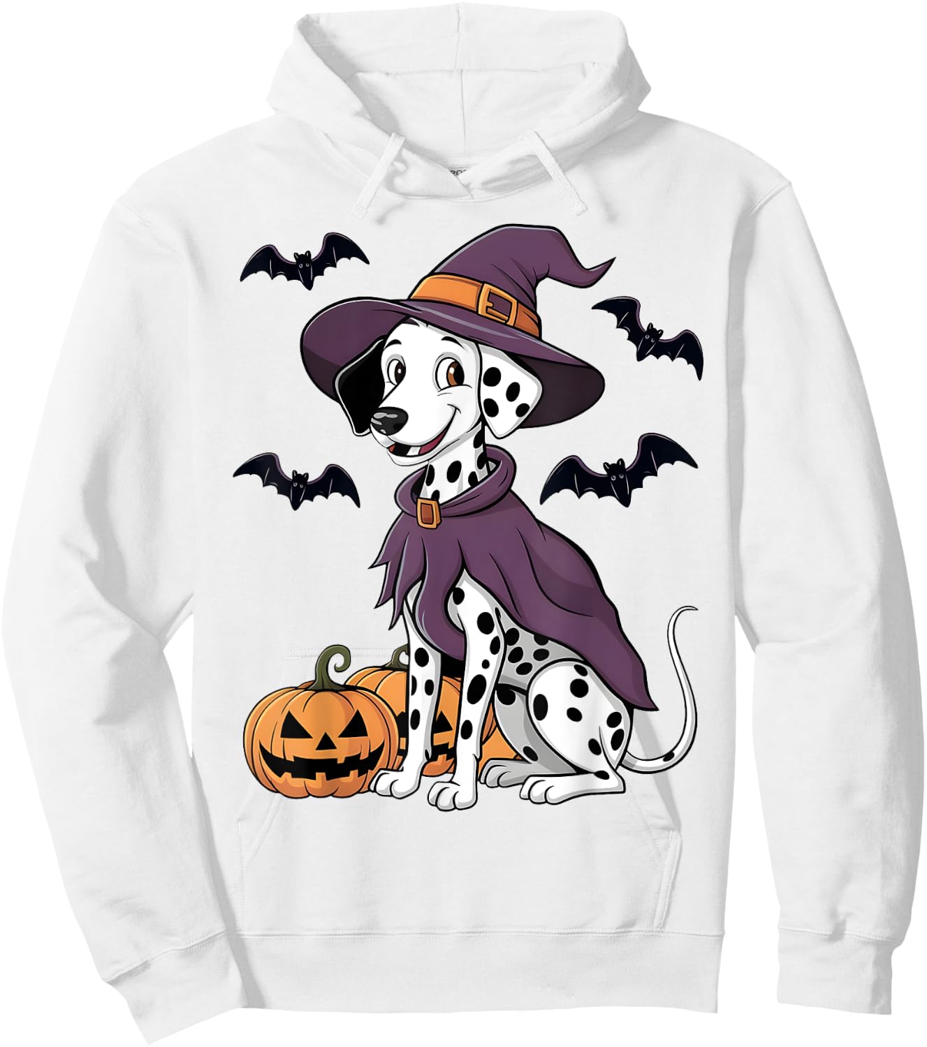 Scary Pumpkin Bat Funny Witch Hat Dalmatian Dog Halloween Hoodie - Hoodie | White