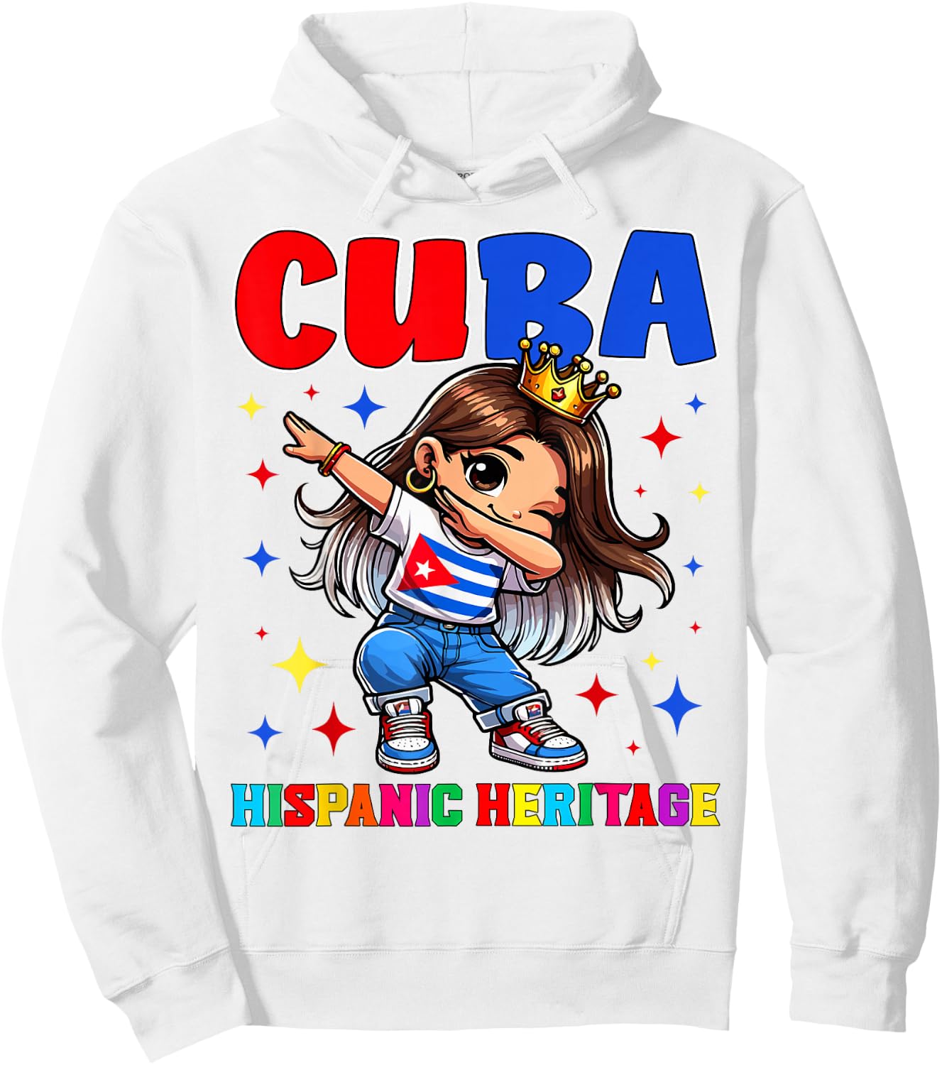 Cuba Dabbing Girl Hispanic Heritage Celebration for Kids Hoodie - Hoodie | White