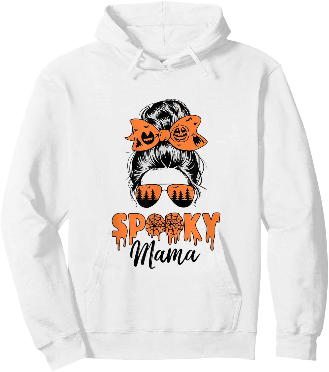 Spooky Mama Mommy Halloween Mom Life Messy Bun Hoodie - Hoodie | White