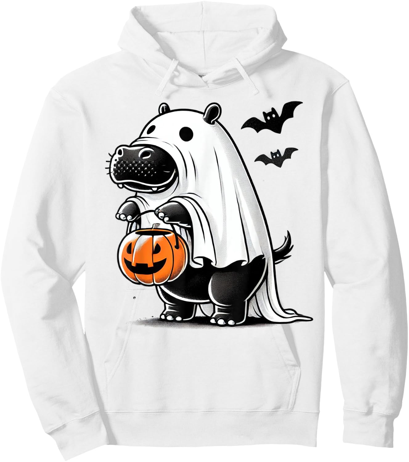 Funny Hippo Ghost Costume - Pumpkin Halloween Hippopotamus Hoodie - Hoodie | White