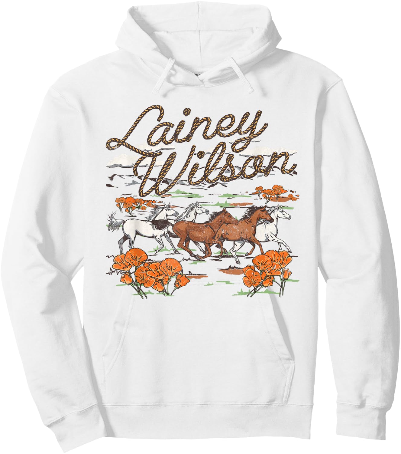 Lainey Wilson Official Wild Horses , -Adults, Grey, Small, Short Sleeve, Regular Fit, Cotton Blend Hoodie - Hoodie | White