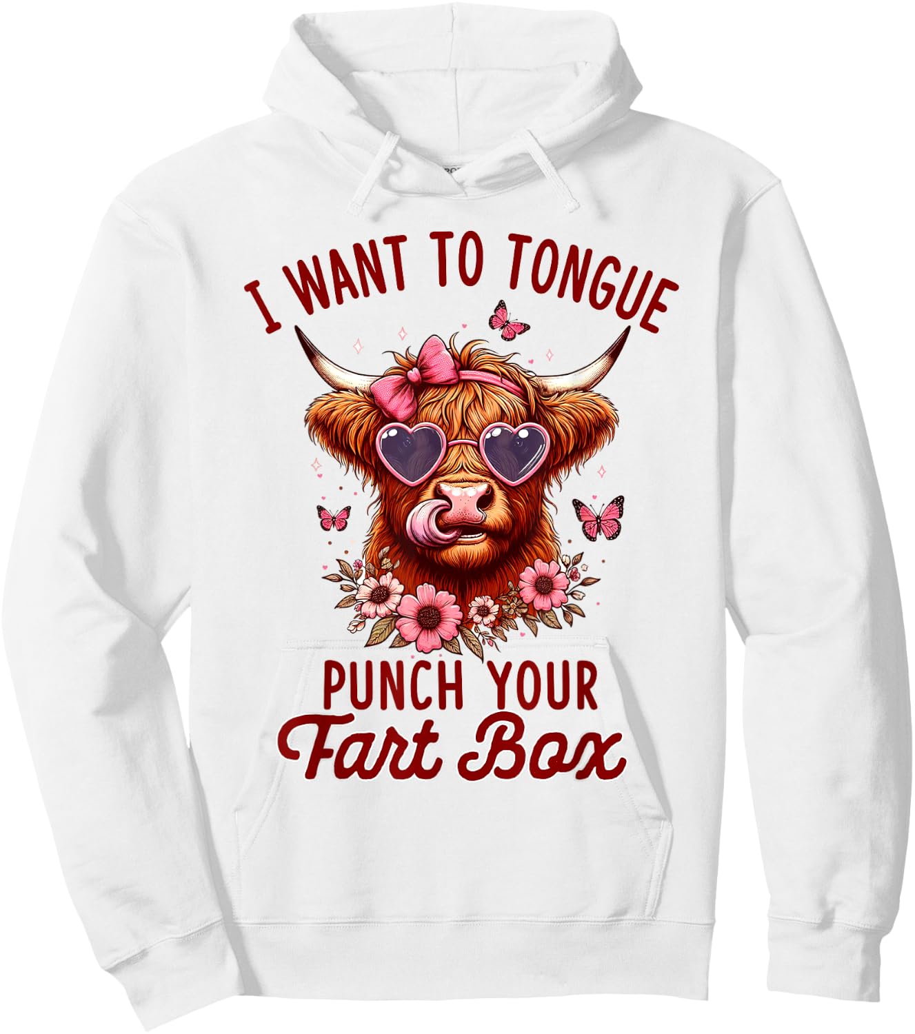 Sarcasm Joke Pun Cow I Want To Tongue Punch Your Fart Box Hoodie - Hoodie | White