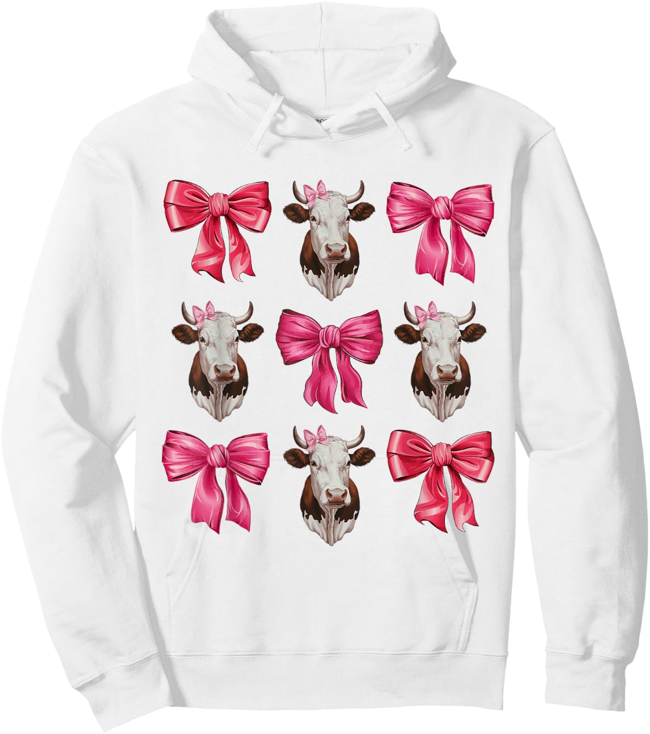 Cute Pink Coquette Bow Cow Mom Western Aesthetic Cowgirl Hoodie - Hoodie | White