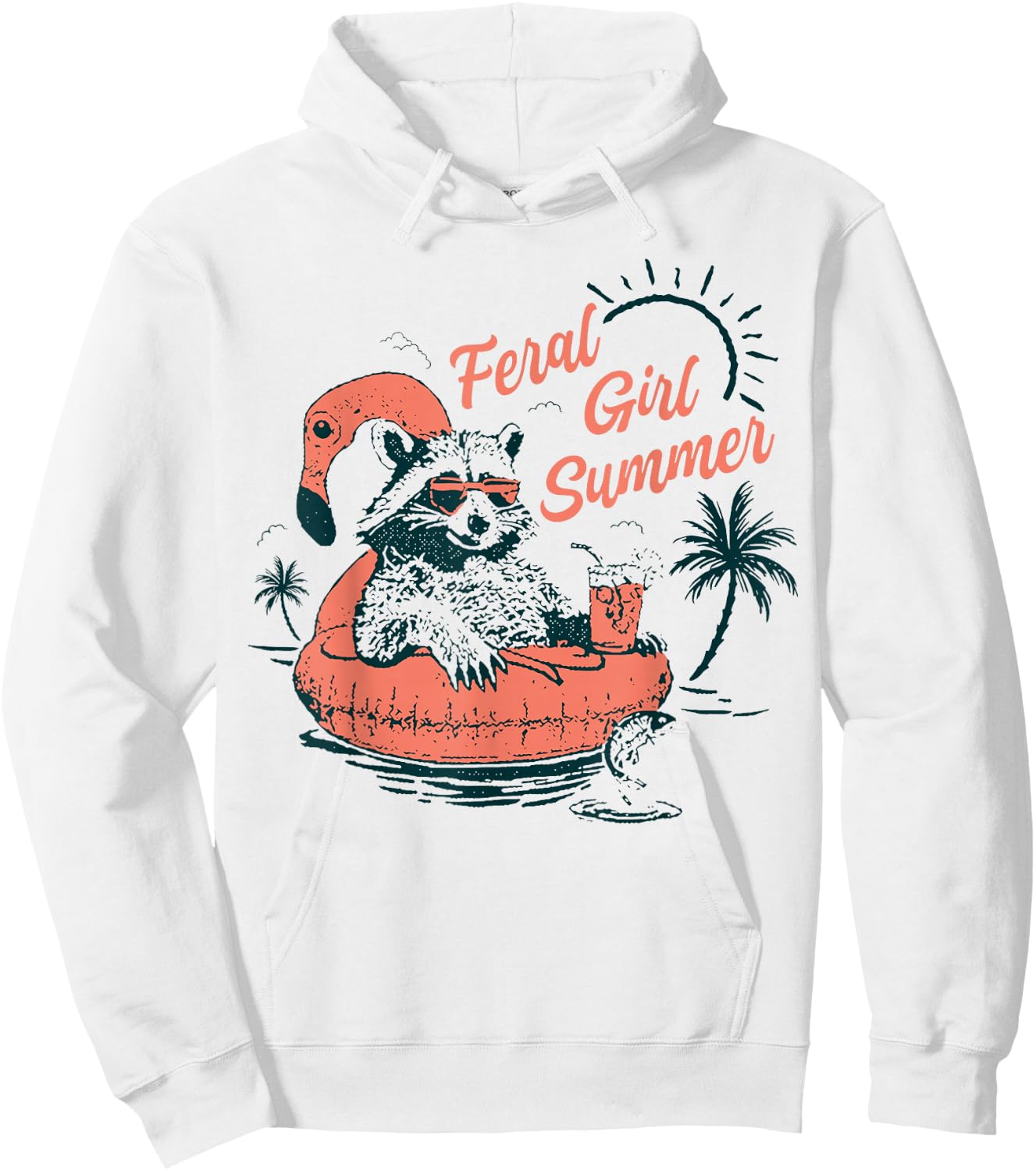 Feral Girl Summer Funny Meme Feral Raccoon Summer Vacation Hoodie - Hoodie | White