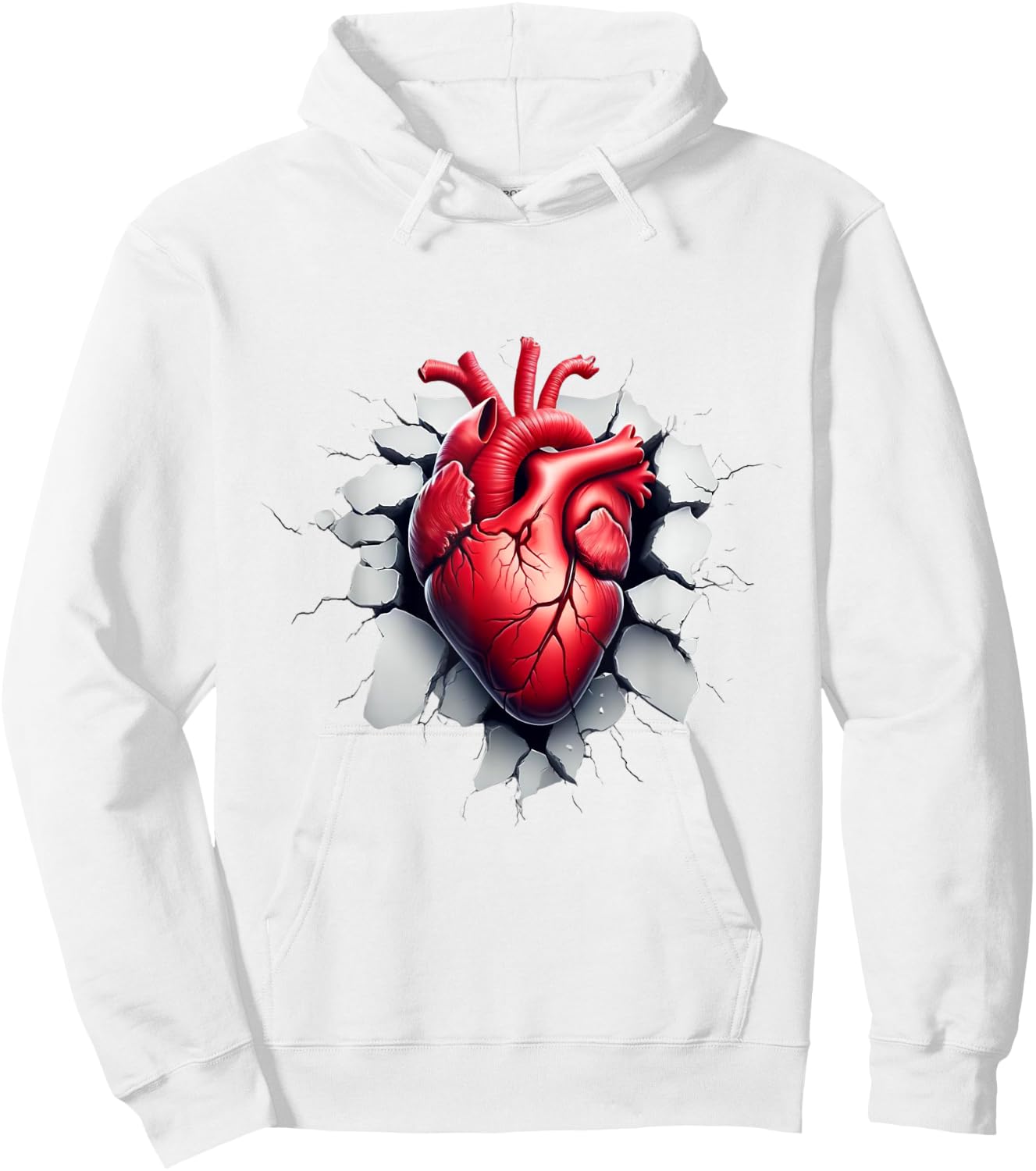 Breaking Through: Realistic Heart Shirt Anatomy Graphic Hoodie - Hoodie | White