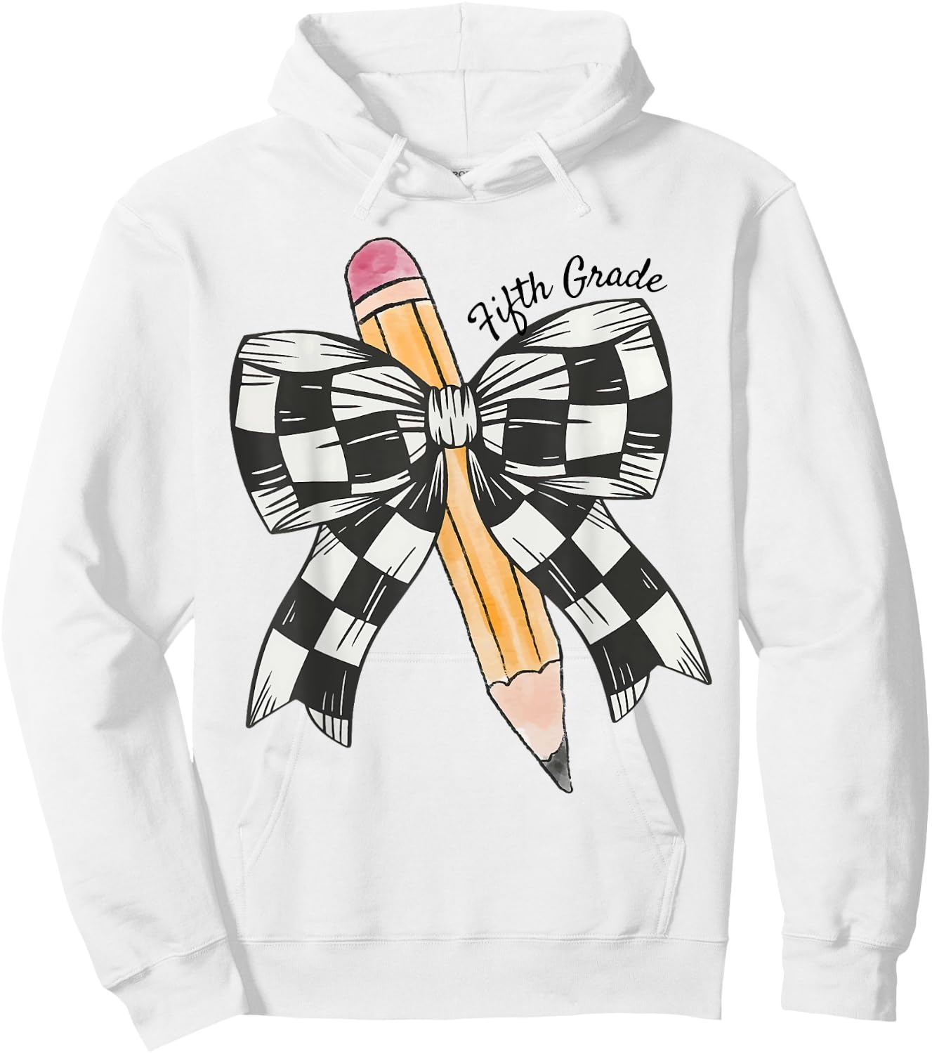 Coquette Pencil Bow Fifth Grade Teacher Kids Back To School Hoodie - Hoodie | White