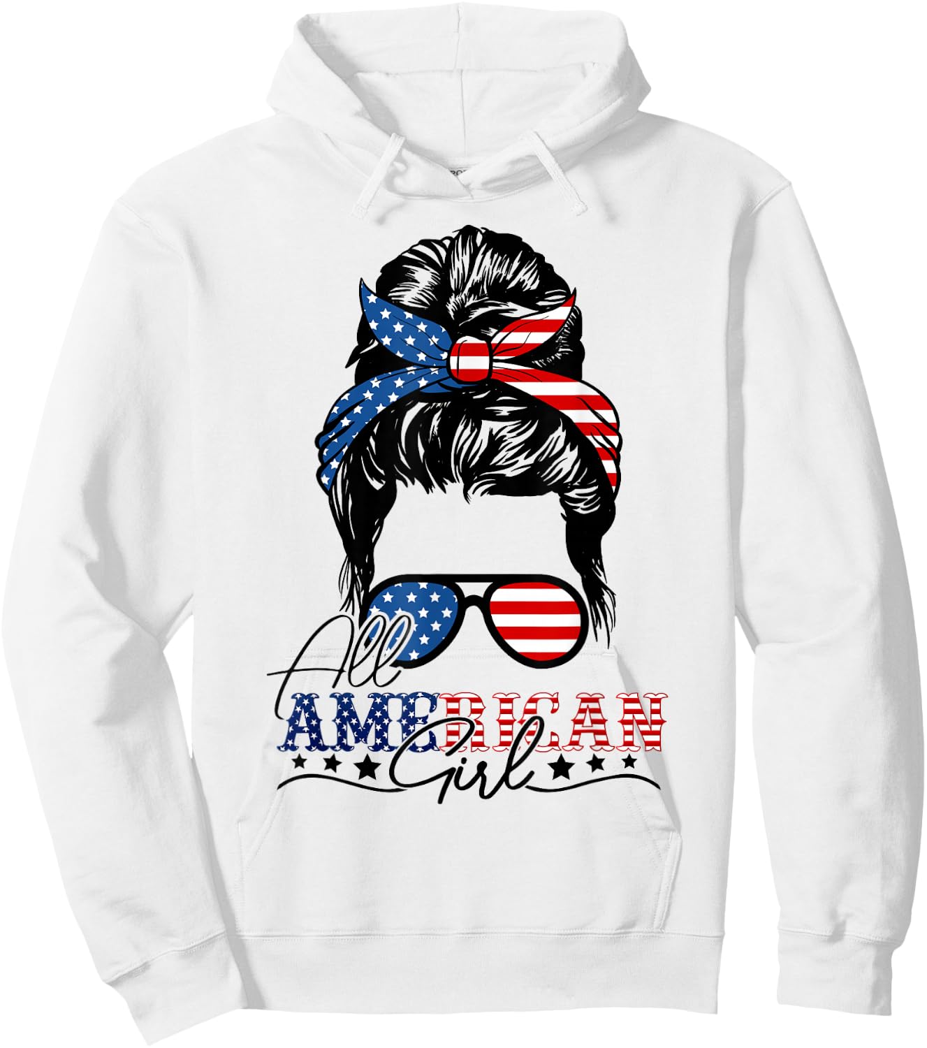 4th of July Messy Bun All American Girls USA Flag For Girls Hoodie - Hoodie | White
