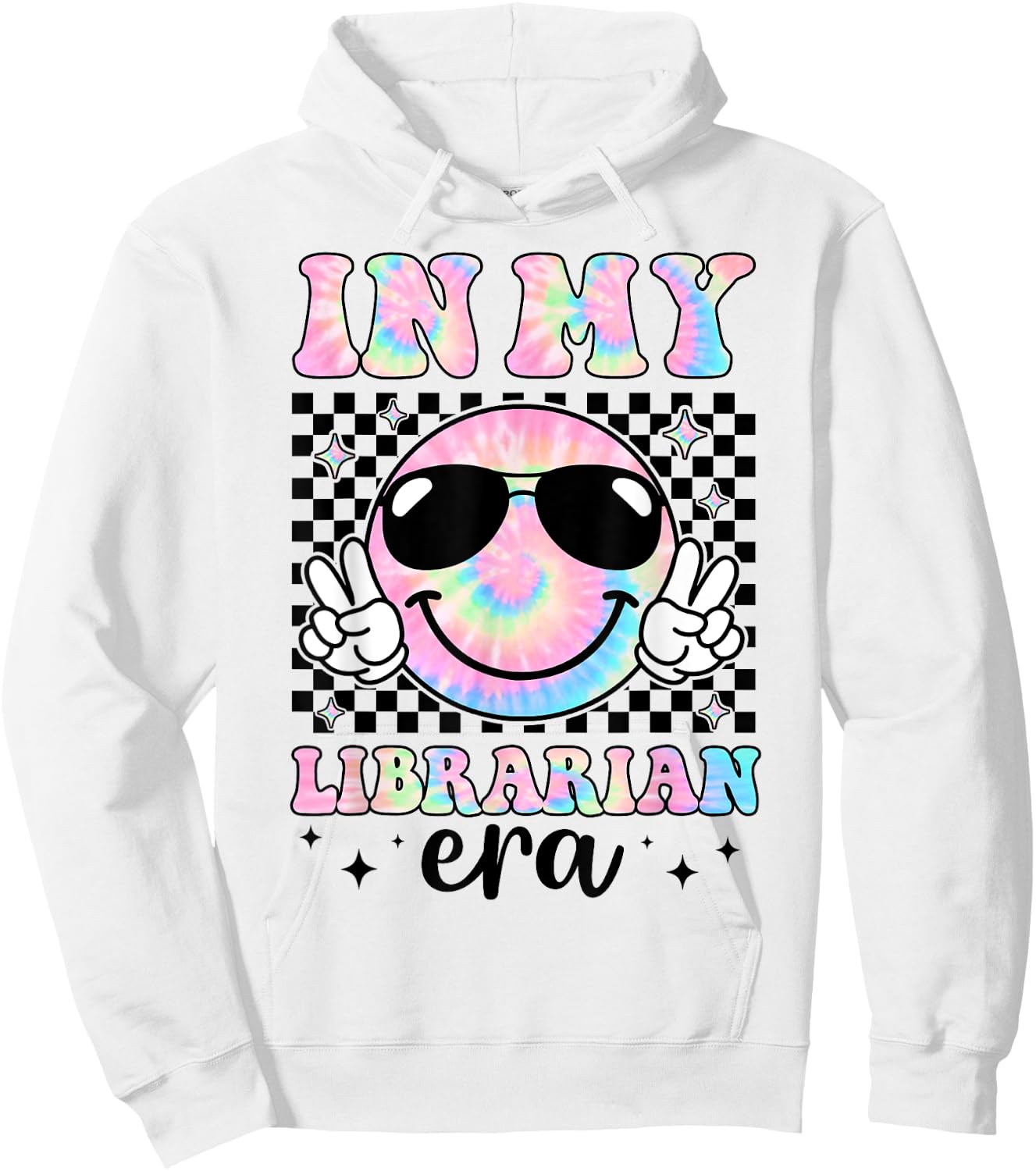 In My Librarian Era Groovy Tie Dye Back To School Funny Hoodie - Hoodie | White