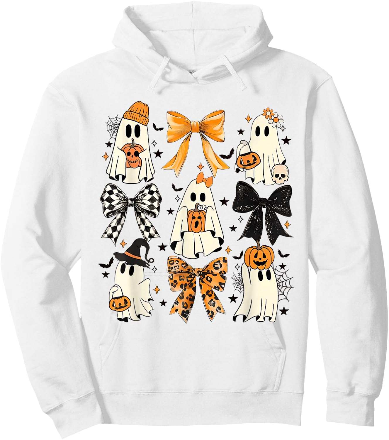 Coquette Bow Boo Witch Halloween Spooky Season Girls Hoodie - Hoodie | White
