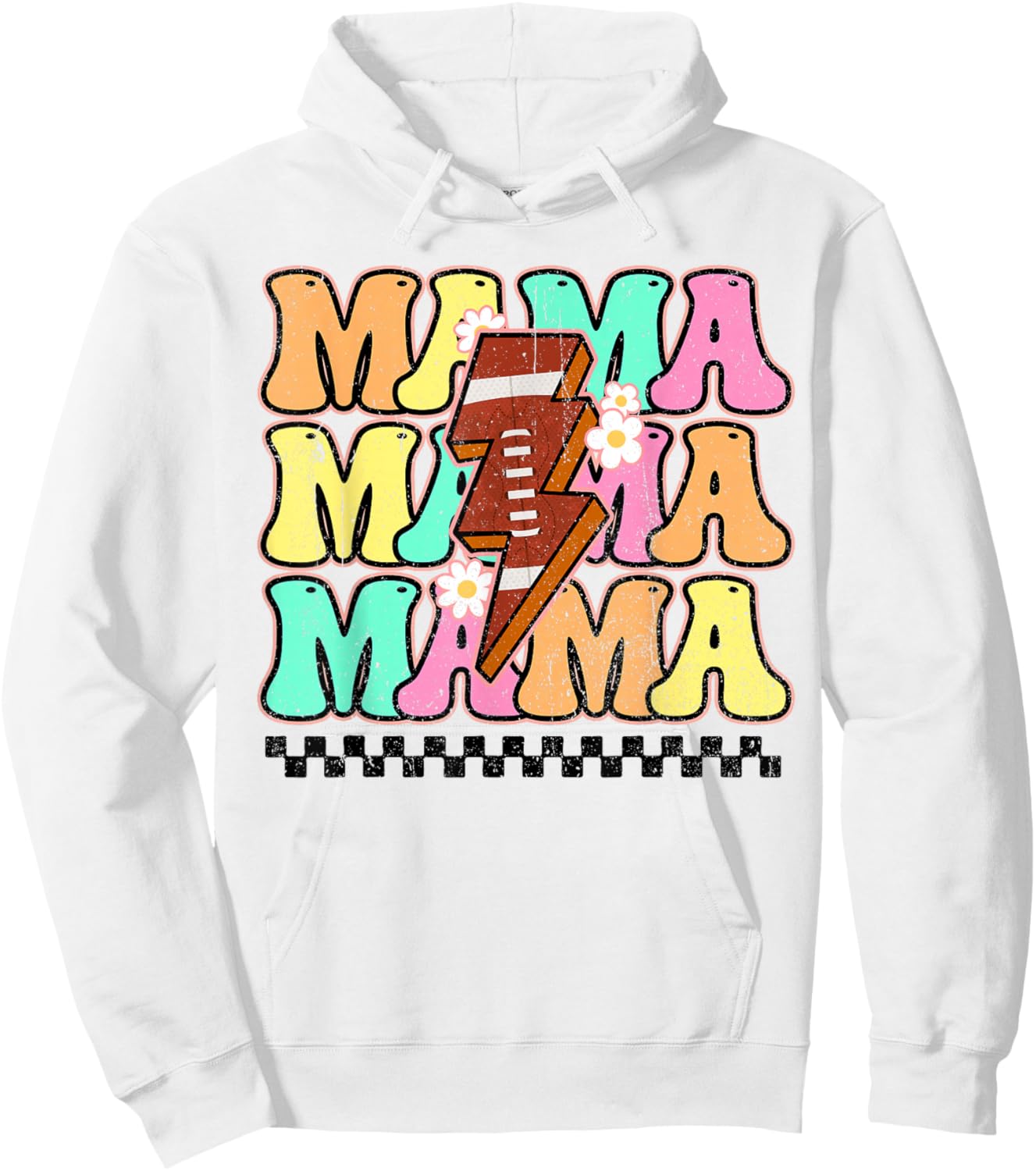 Football Mama Bolt Lightning Checkered Mom Life Mother's Day Hoodie - Hoodie | White
