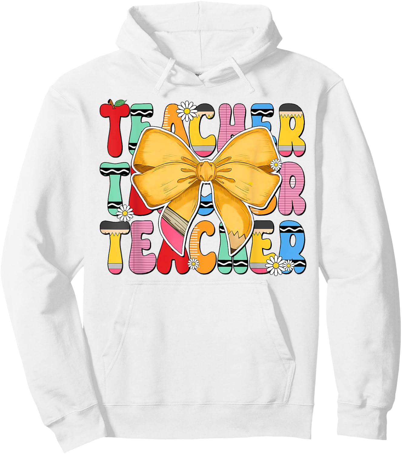 Teacher Pencil Coquette Bow Funny Back To School Teacher Men Women Hoodie - Hoodie | White