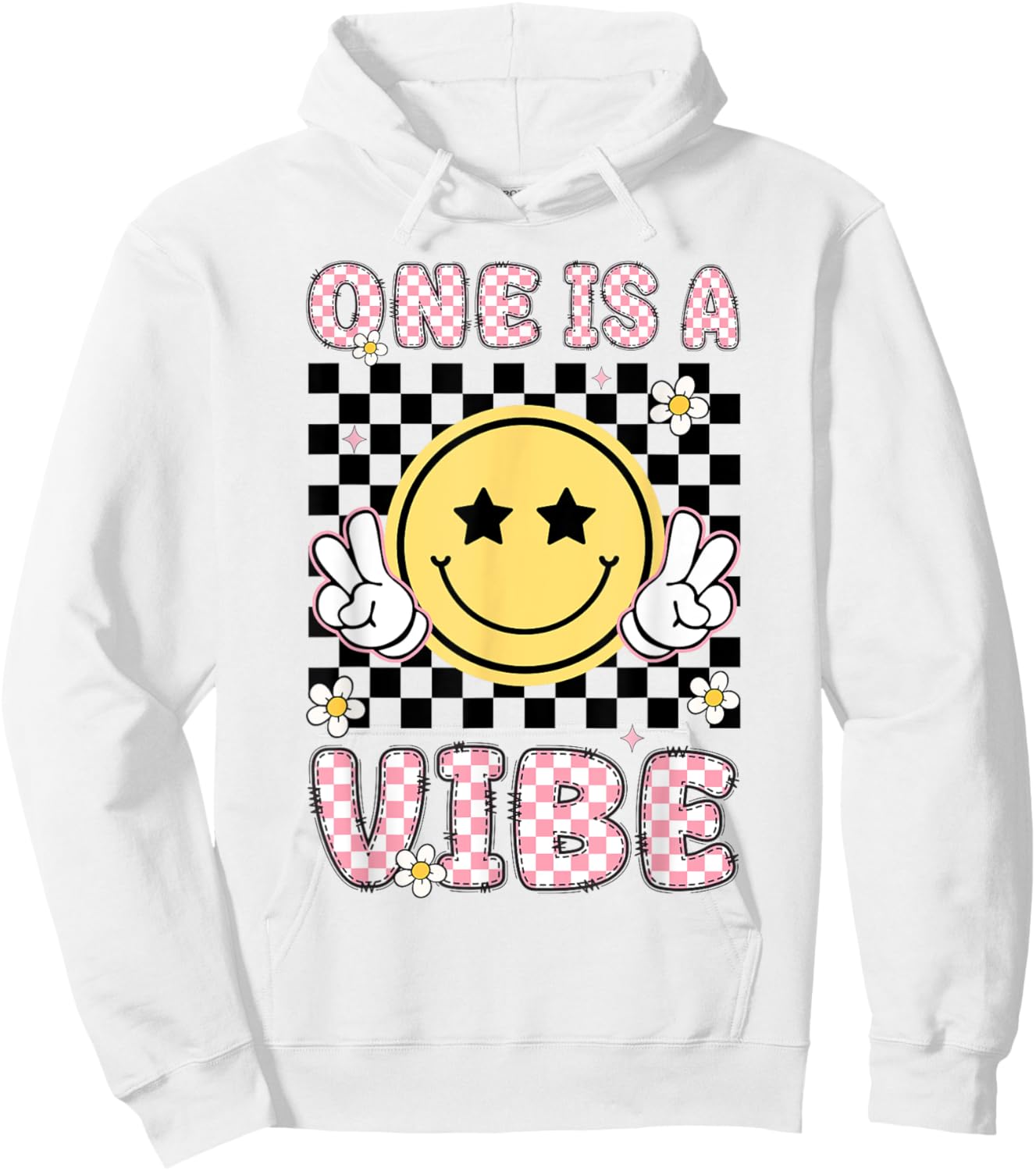 One Is A Vibe 1 Years Old Groovy 1st Birthday Kid Girl Hoodie - Hoodie | White