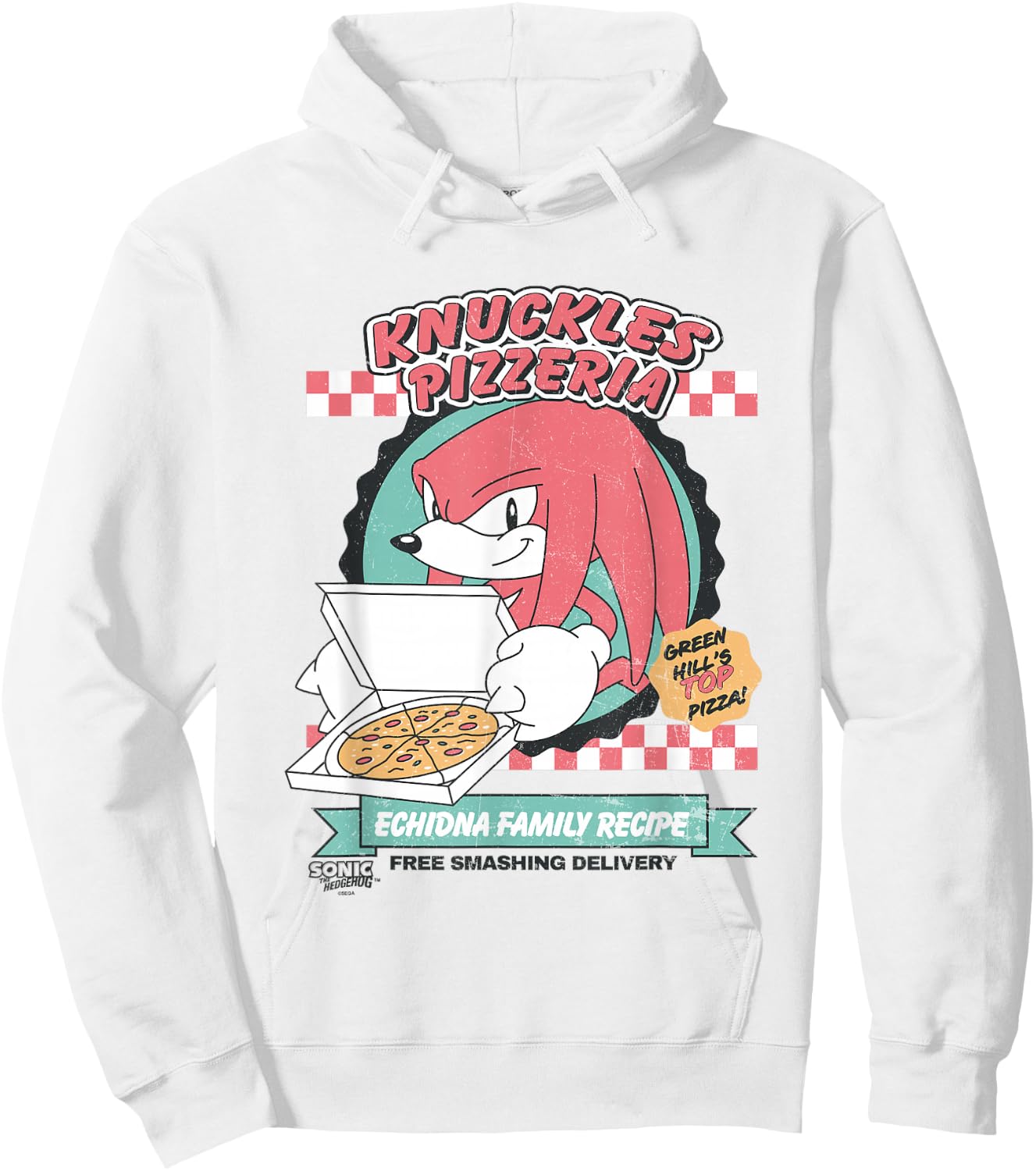 Sonic The Hedgehog Knuckles Pizzeria Vintage Restaurant Ad Hoodie - Hoodie | White