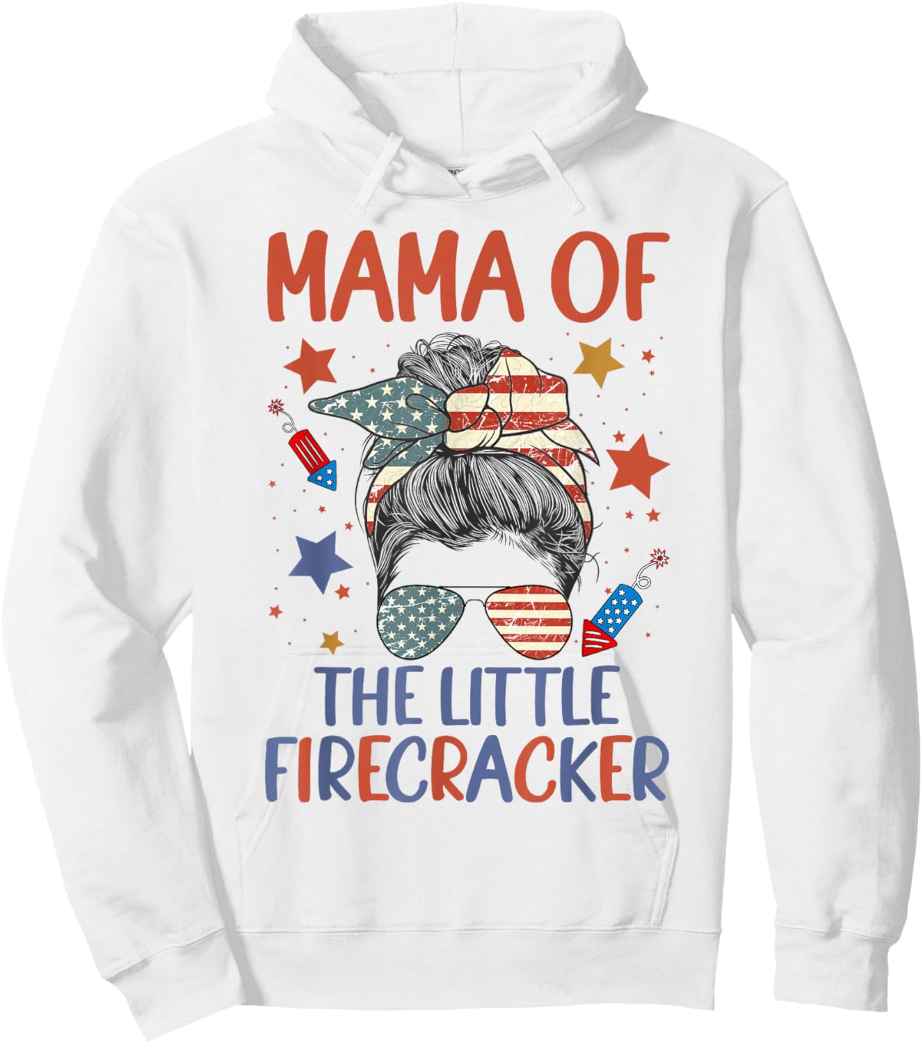 4th Of July Birthday Mama Of The Little Firecracker For Mom Men Hoodie - Hoodie | White