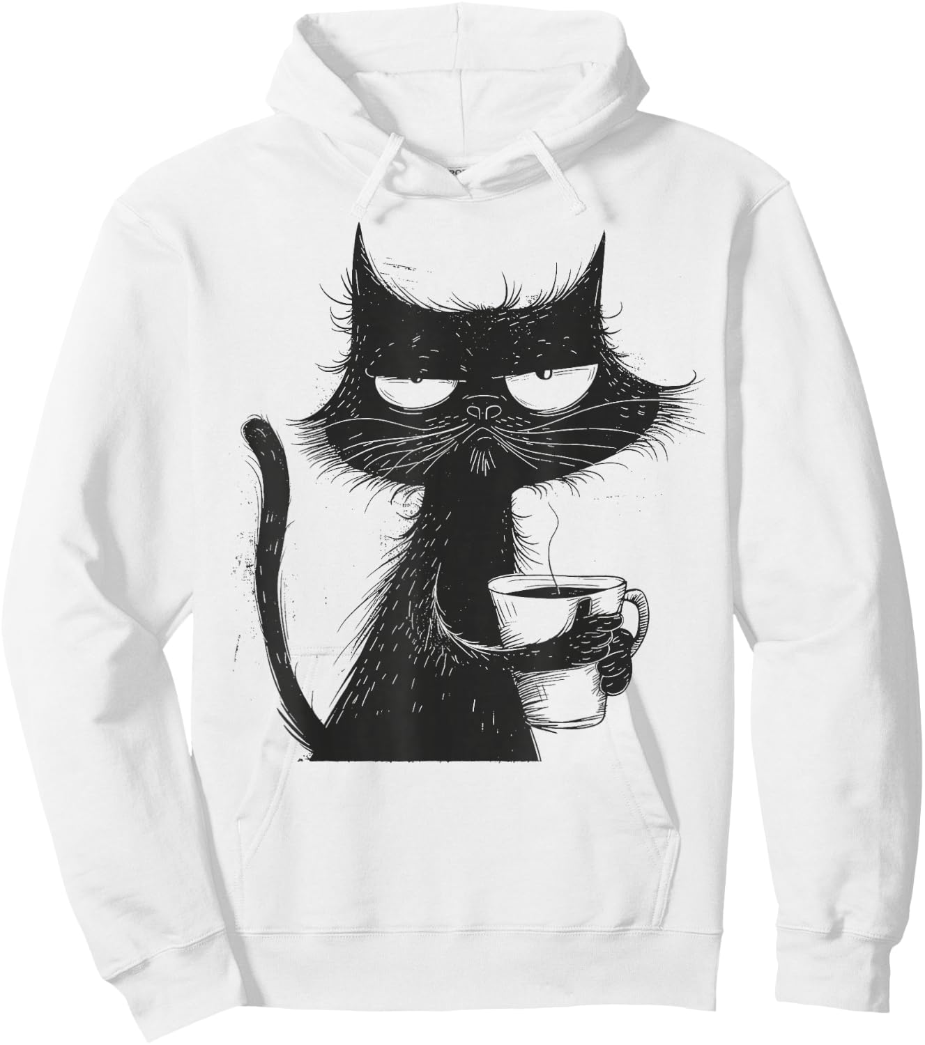 Funny Angry Cat With Coffee Mug Graphic Hoodie - Hoodie | White
