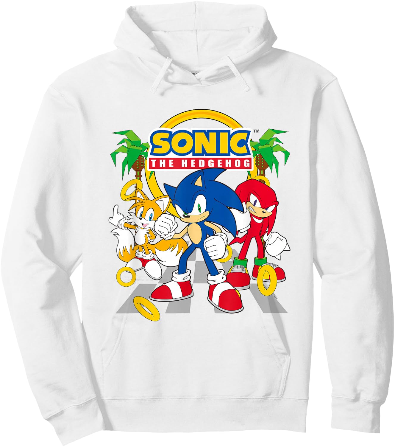 Sonic The Hedgehog Main Trio Gold Rings Epic Group Shot Hoodie - Hoodie | White