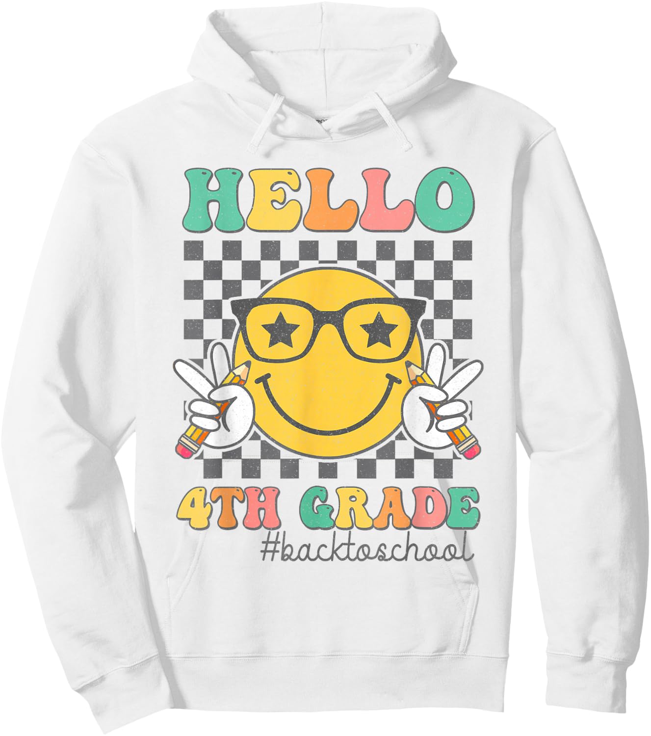 Hello 4th Grade Smile Face First Day Of School Fourth Grade Hoodie - Hoodie | White