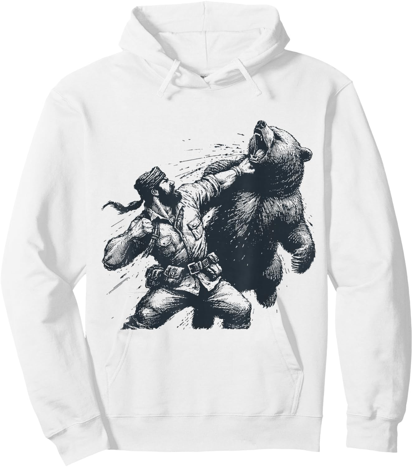 Bear Funny Man Punching Bear Retro Vintage Hunting Camping Hoodie - Hoodie | White