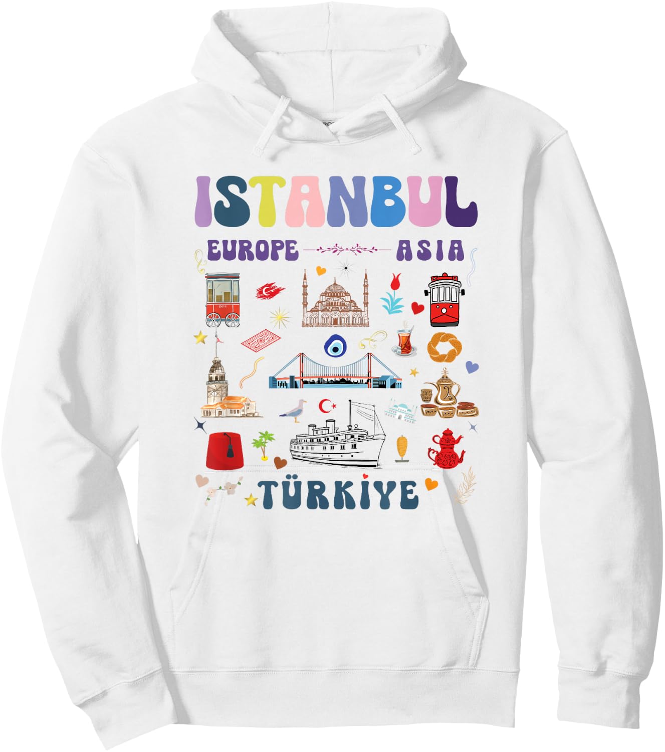 Istanbul Visit Turkiye light colors turkey vivid icons Hoodie - Hoodie | White