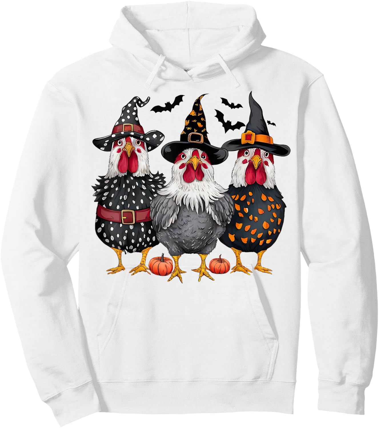 Retro Chicken Witch Hat Pumpkin Funny Halloween Women Hoodie - Hoodie | White