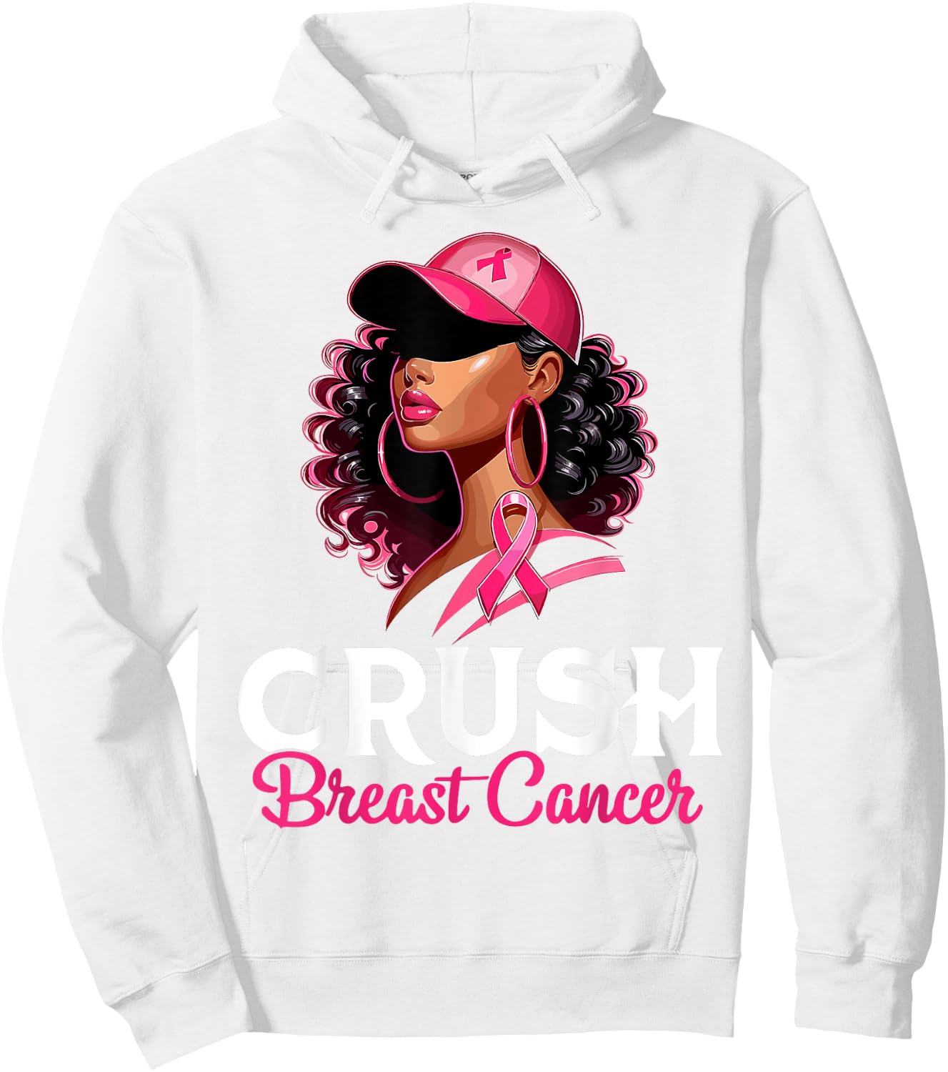 Crush Breast Cancer Awareness Black Afro Woman Pink Ribbon Hoodie - Hoodie | White