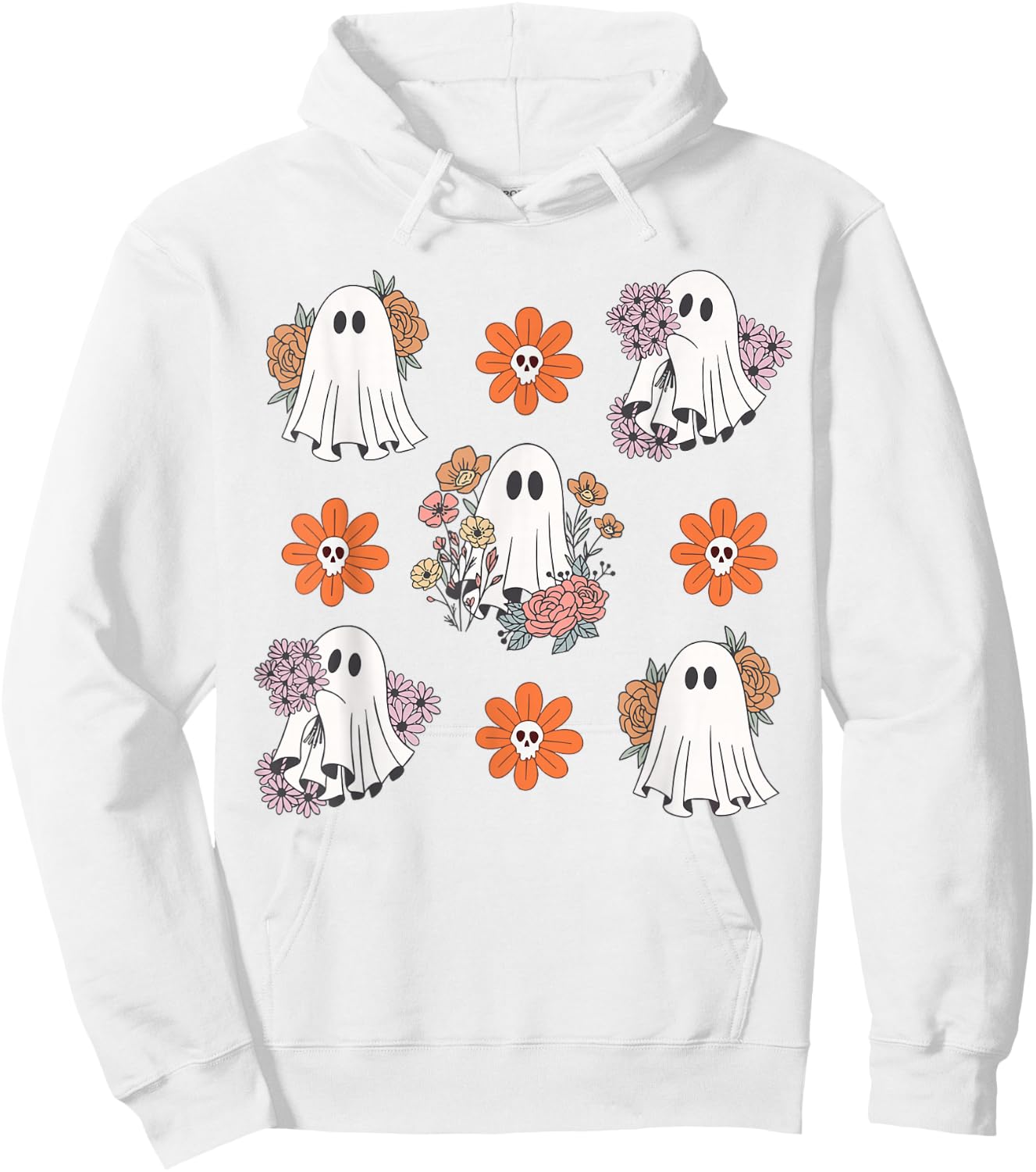 Cute Ghost Flower Halloween Pumpkin Spooky Season Women Kids Hoodie - Hoodie | White