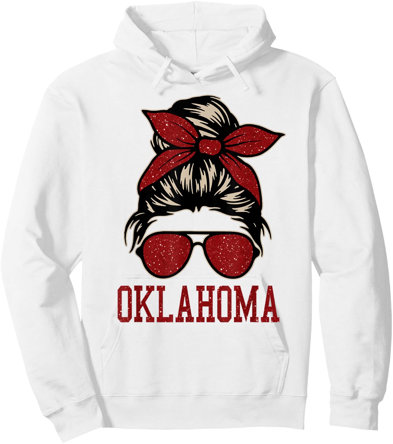 Oklahoma Women Girl Messy Bun Hair. Oklahoma US College Font Hoodie - Hoodie | White