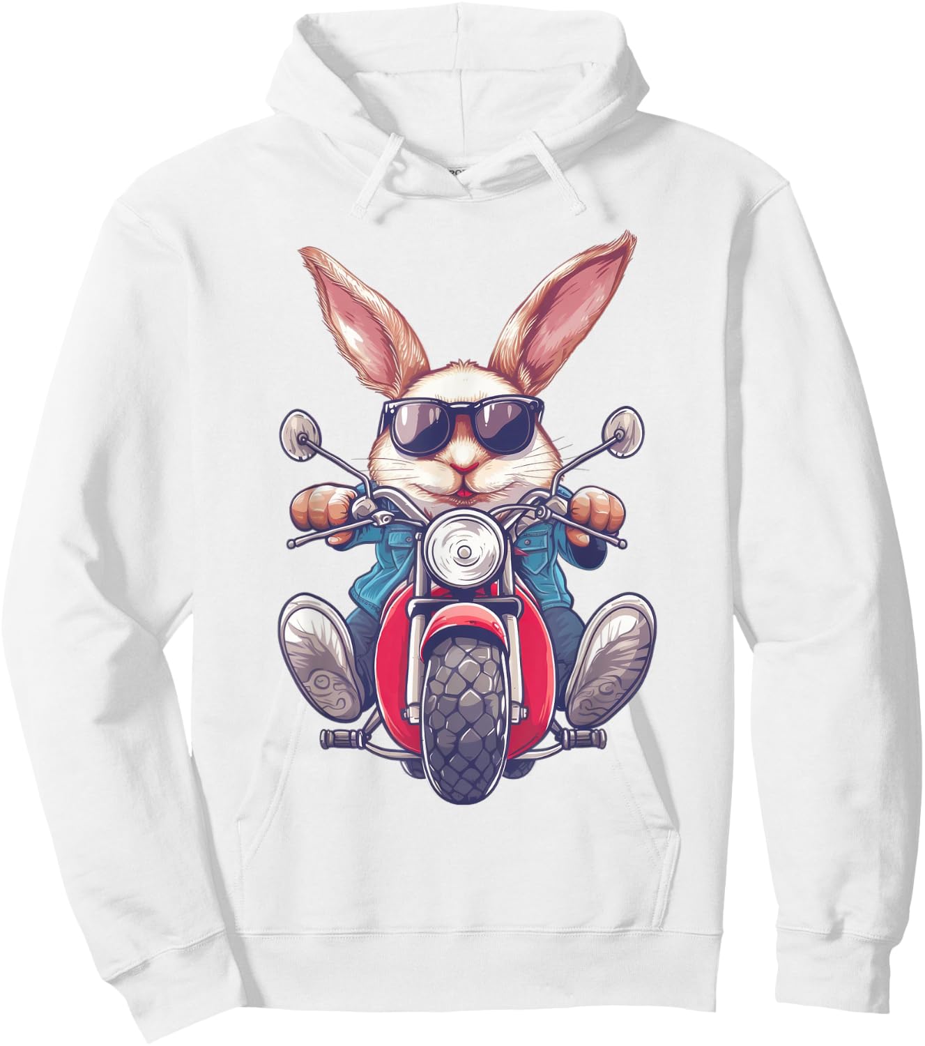 Easter Bunny Rabbit with Sunglasses Riding Motorcycle Hoodie - Hoodie | White