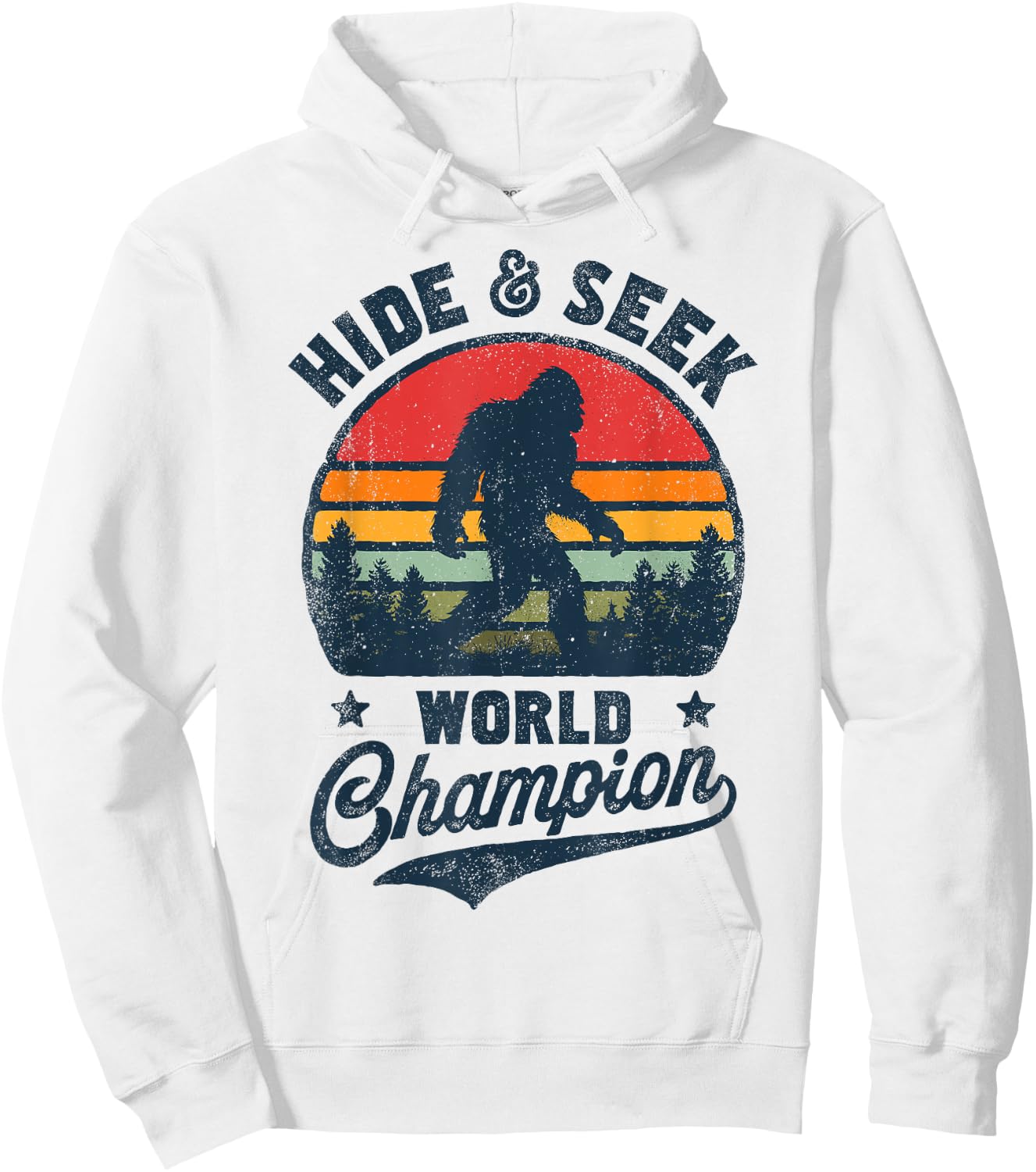 Bigfoot Hide And Seek World Champion Sasquatch Retro Vintage Hoodie - Hoodie | White